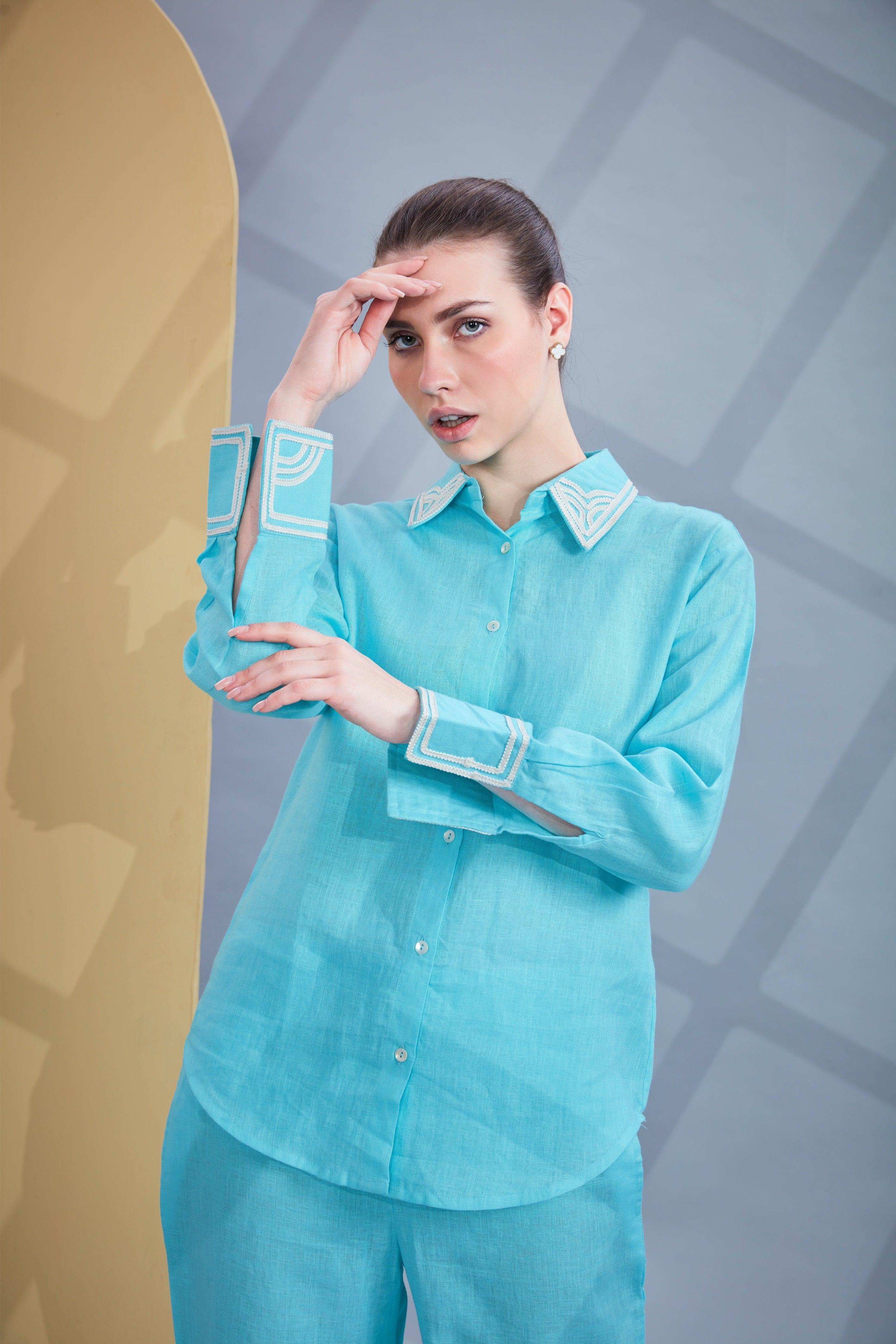 Aqua Blue Linen Co-ord Set.