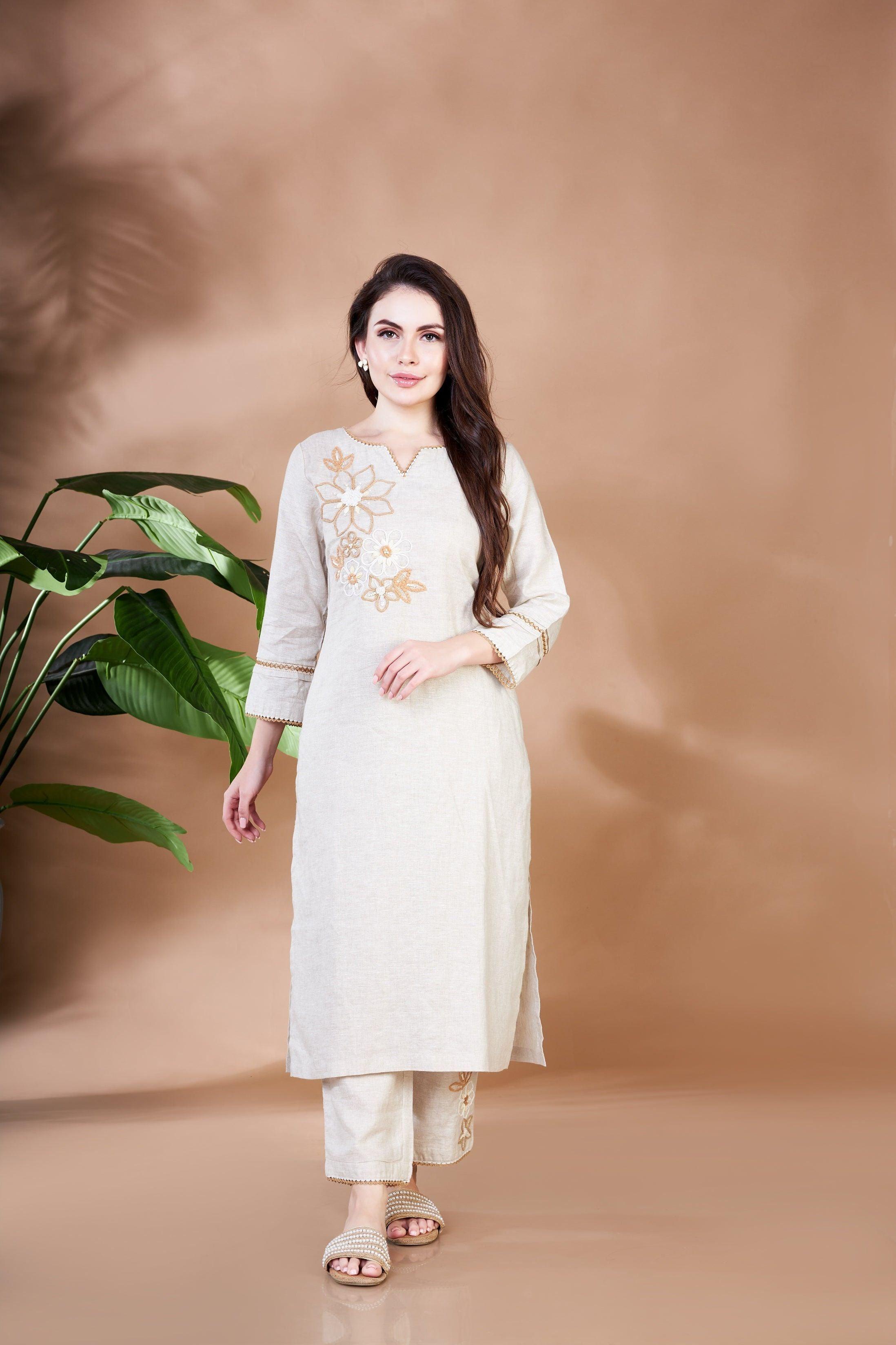Linen Shore Kurti Set.