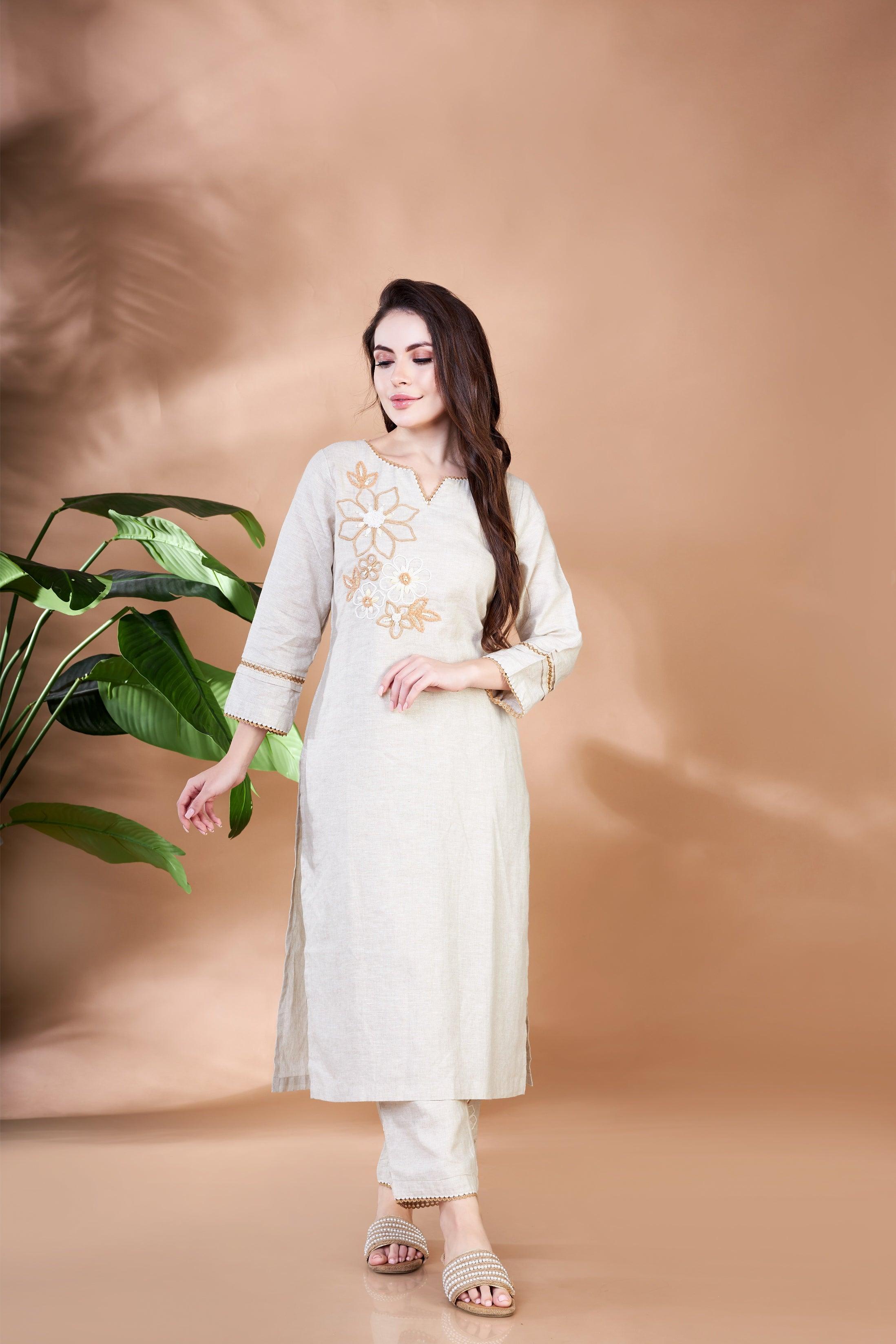 Linen Shore Kurti Set.