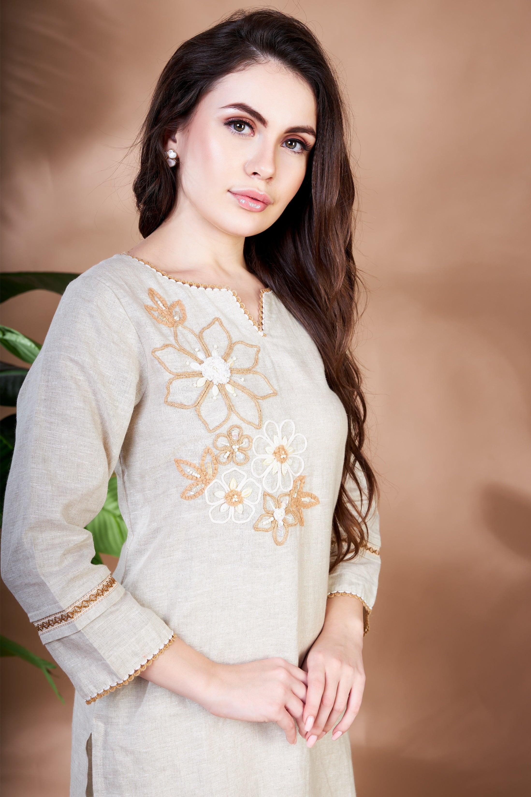 Linen Shore Kurti Set.