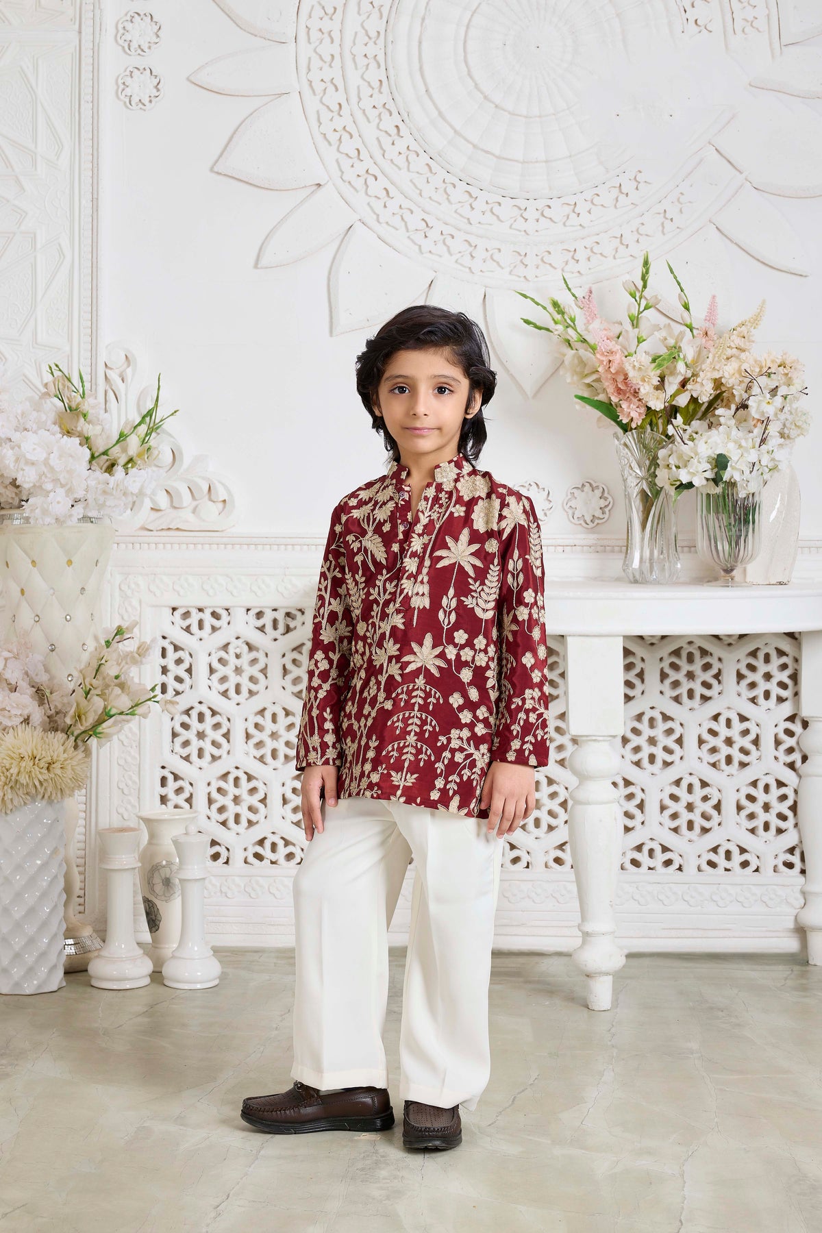 Maroon Floral Embroidered Kurta Set