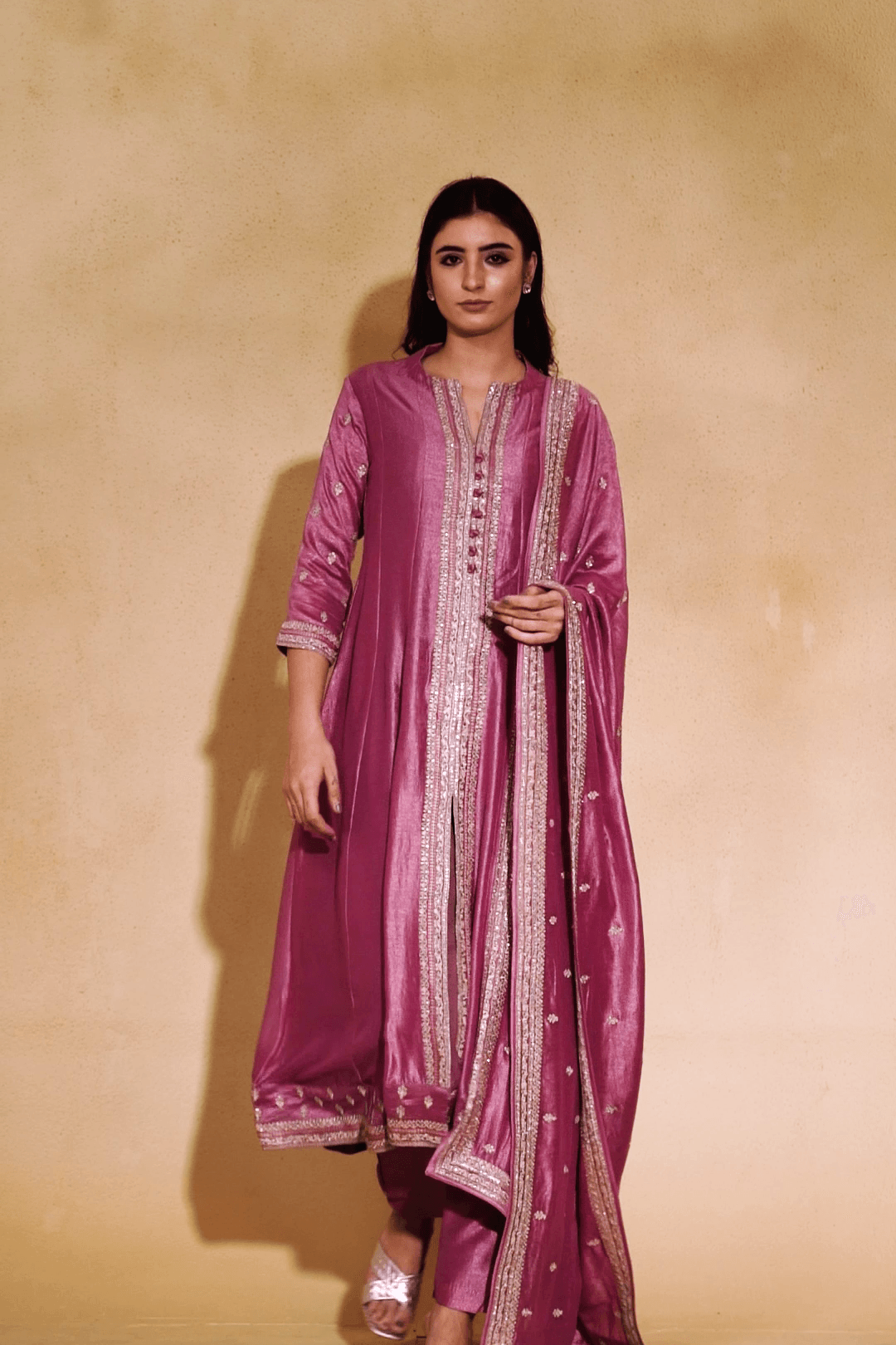 Exquisite Lavender Silk Anarkali Suit Set with Satin-Silk Dupatta Mokshaa