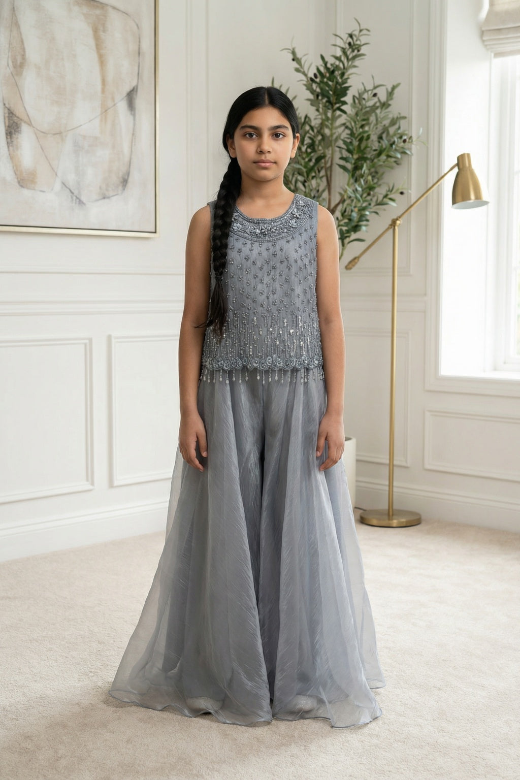 Sky Blue Embellished Palazzo Set for Girls - Mokshaa