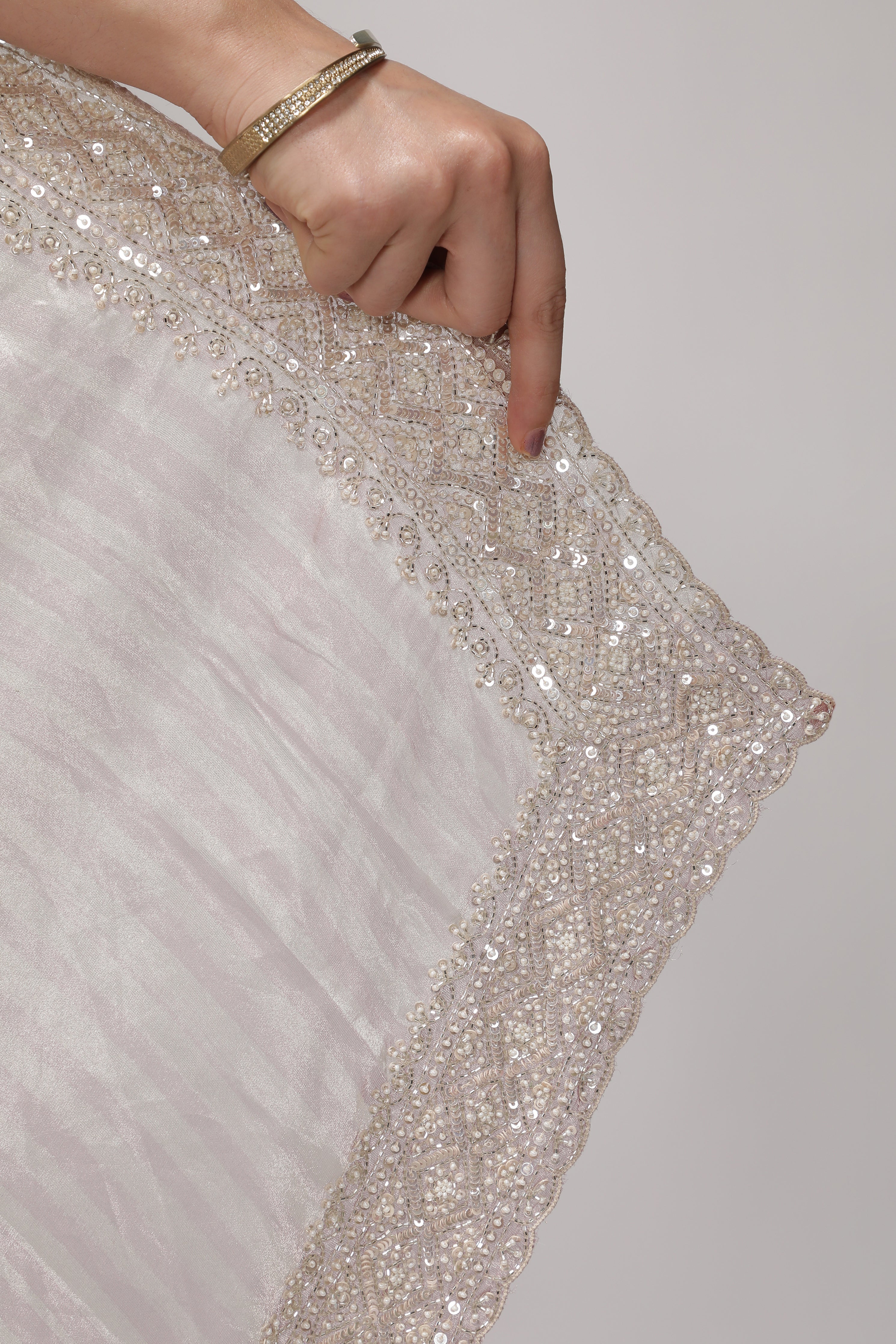 Shaded Peach Tissue Saree with Multithread Embroidery and Sequins Border