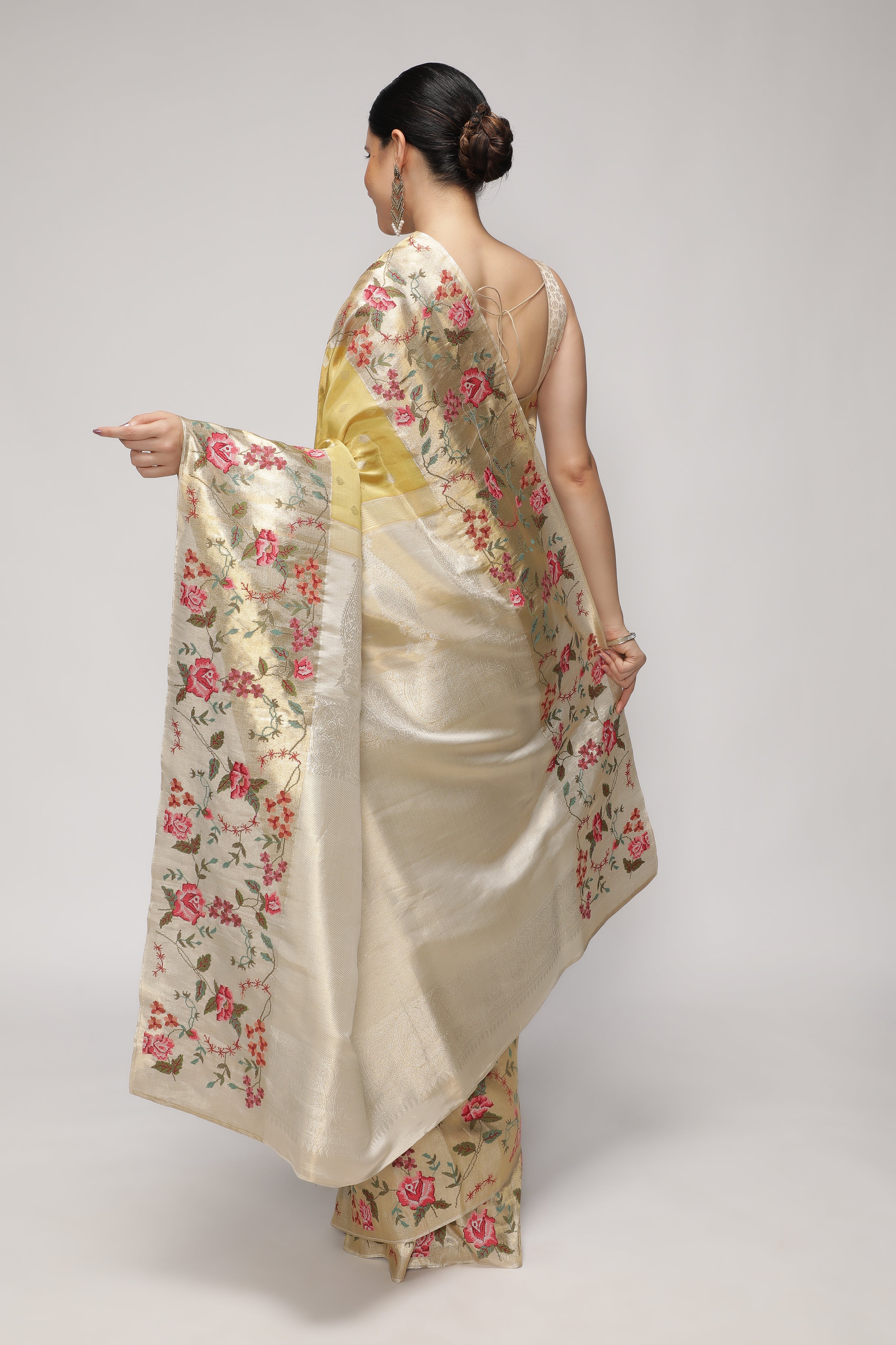 Mustard Yellow Kanchipuram Tissue Silk Saree with Zari Weaving and Contrast Embroidery Borde