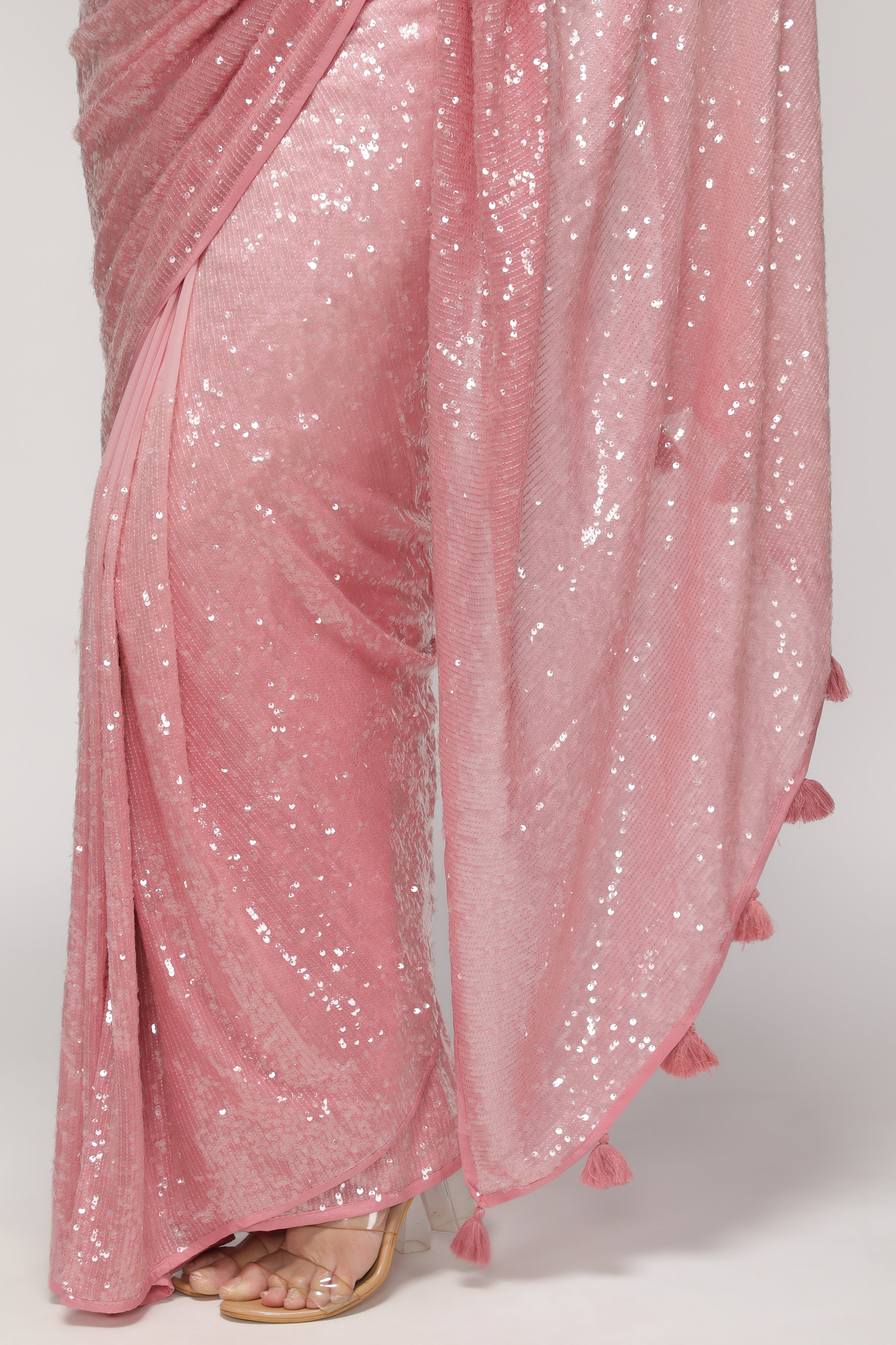 Peach Georgette Saree with Self Sequins & Thread Work