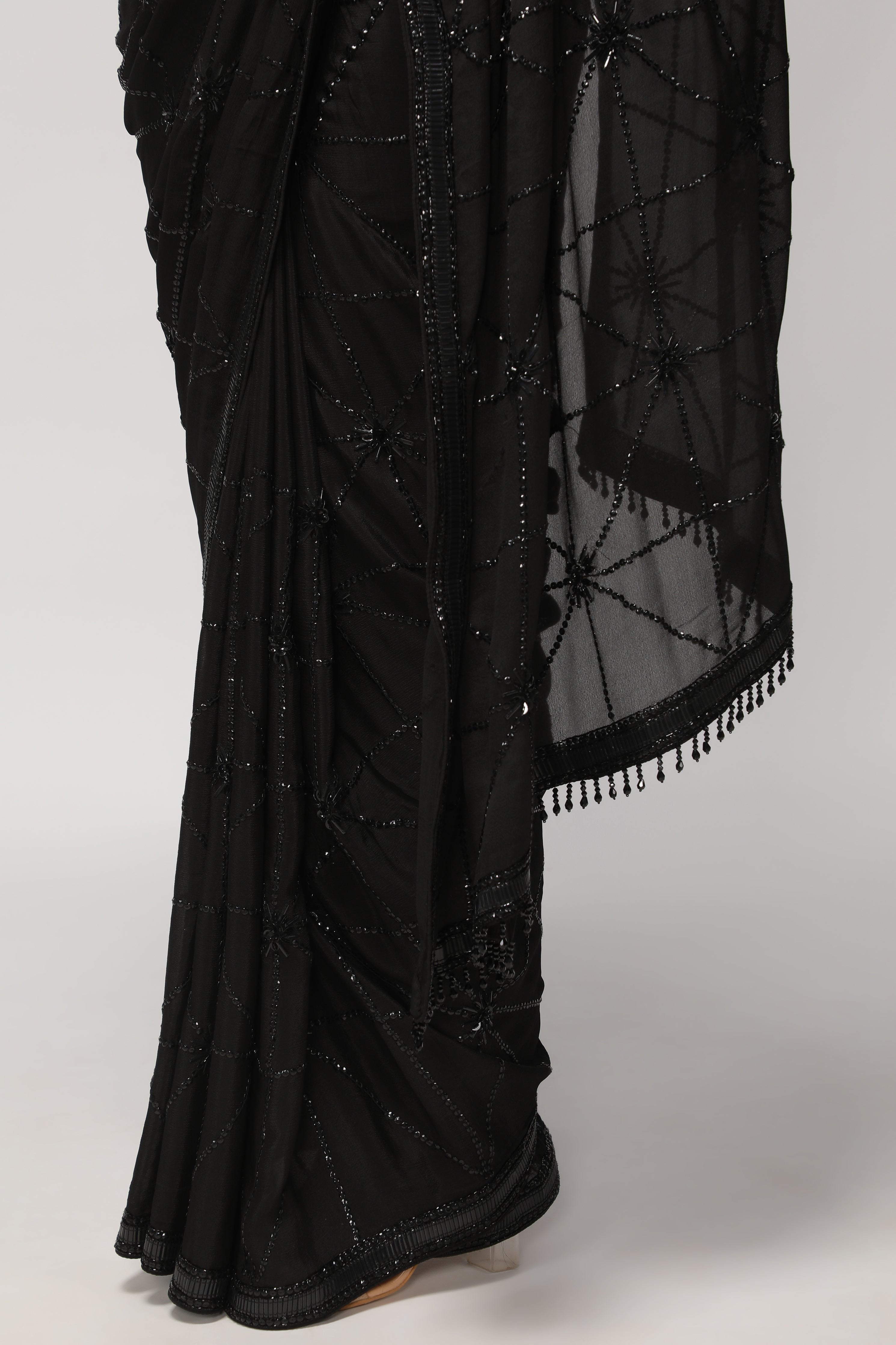 Black Crepe Chiffon Saree with All-Over Sequin Work