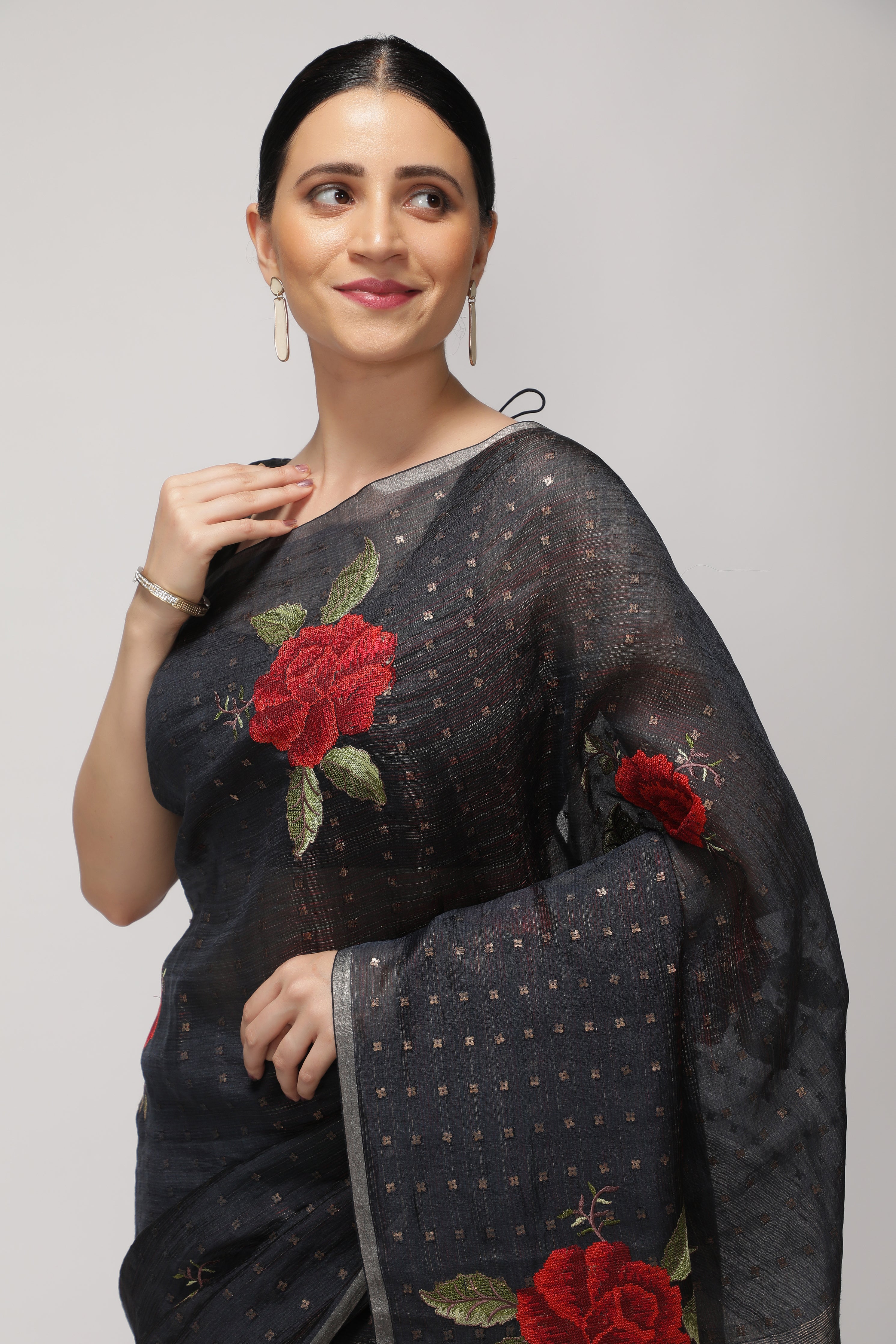 Shaded Black Silk Kora Saree