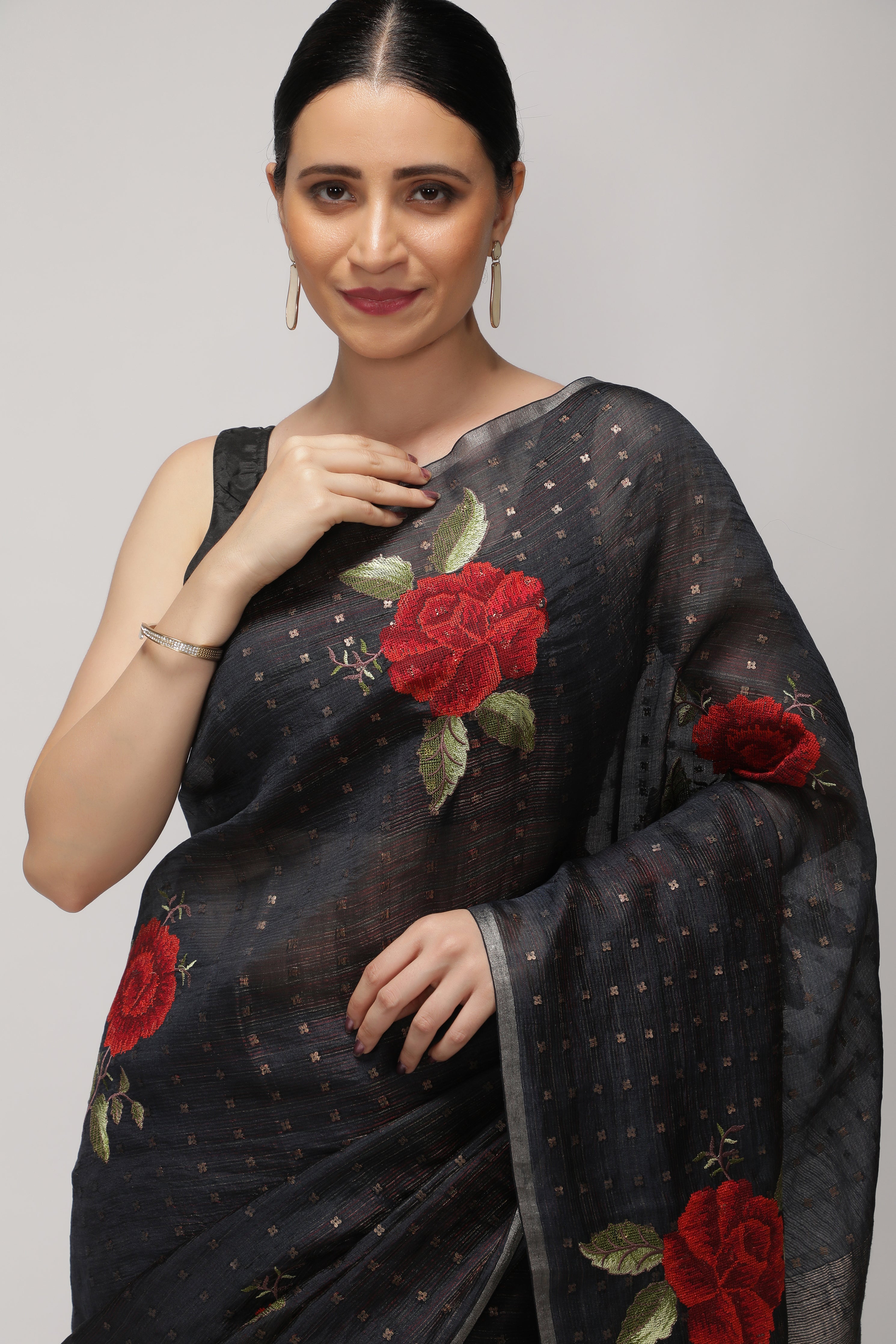 Shaded Black Silk Kora Saree