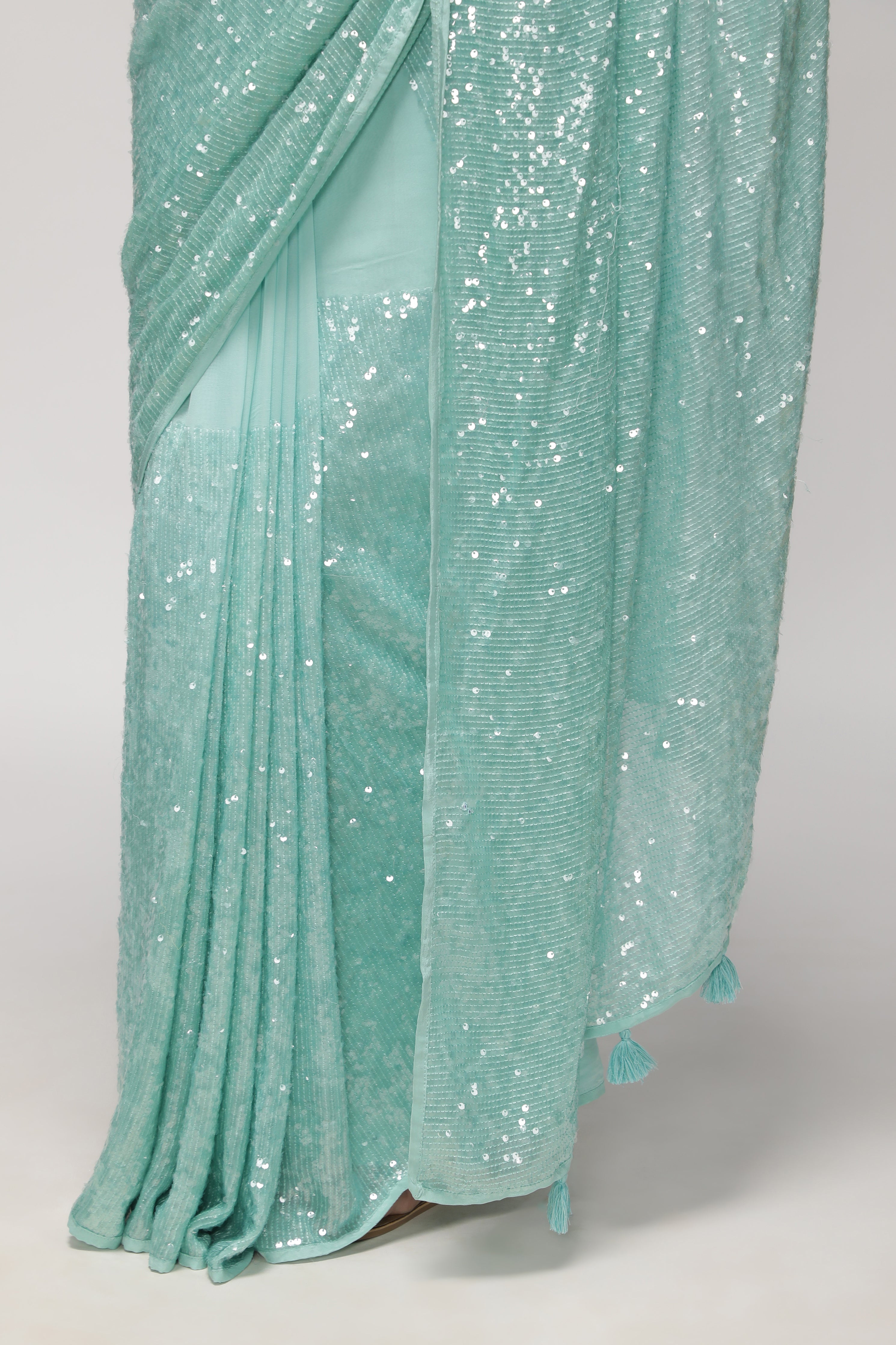 Aqua Blue Georgette Saree with Self Sequins & Thread Work