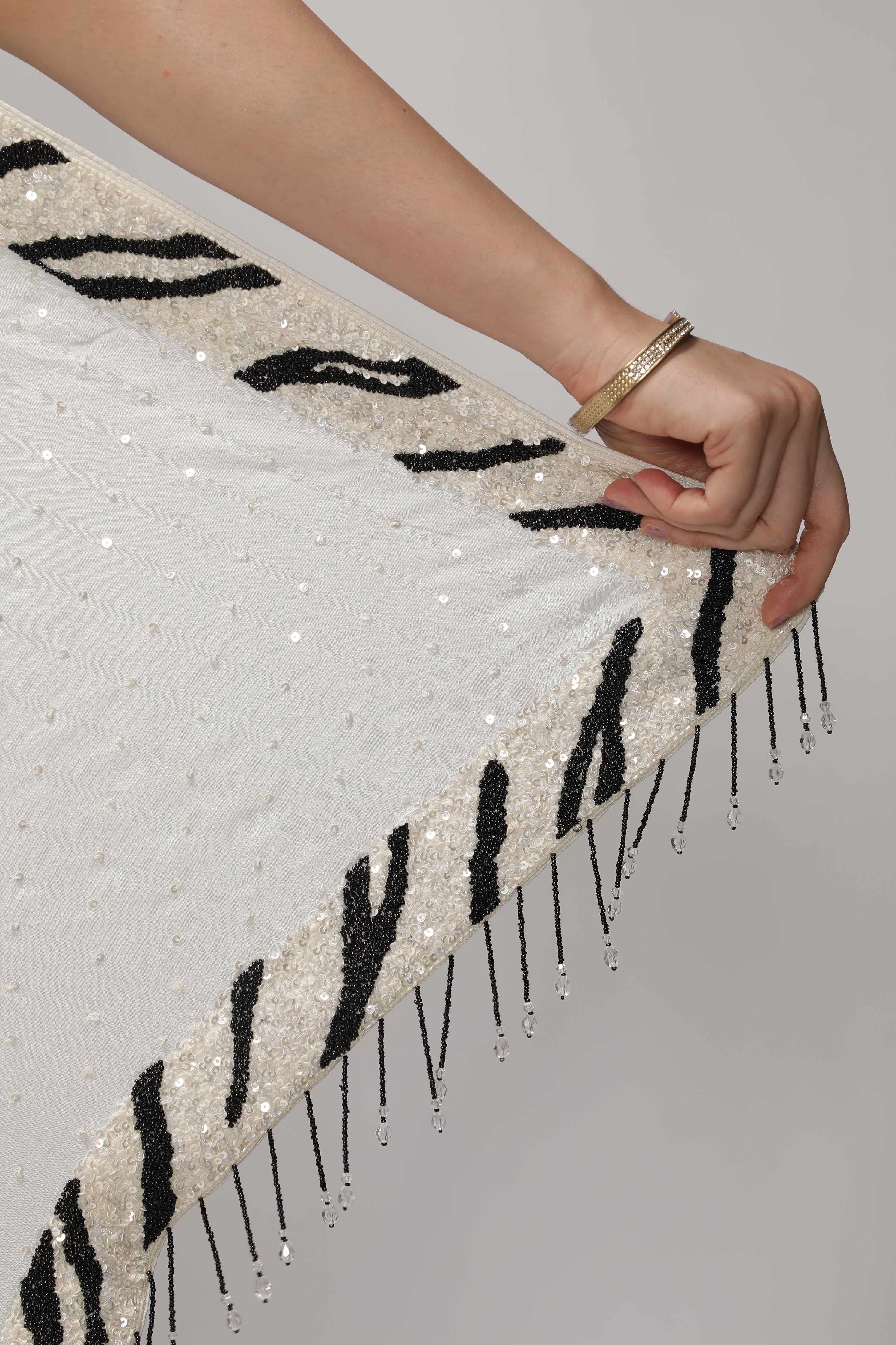 White Crepe Chiffon Saree with Sequins and Beaded Border
