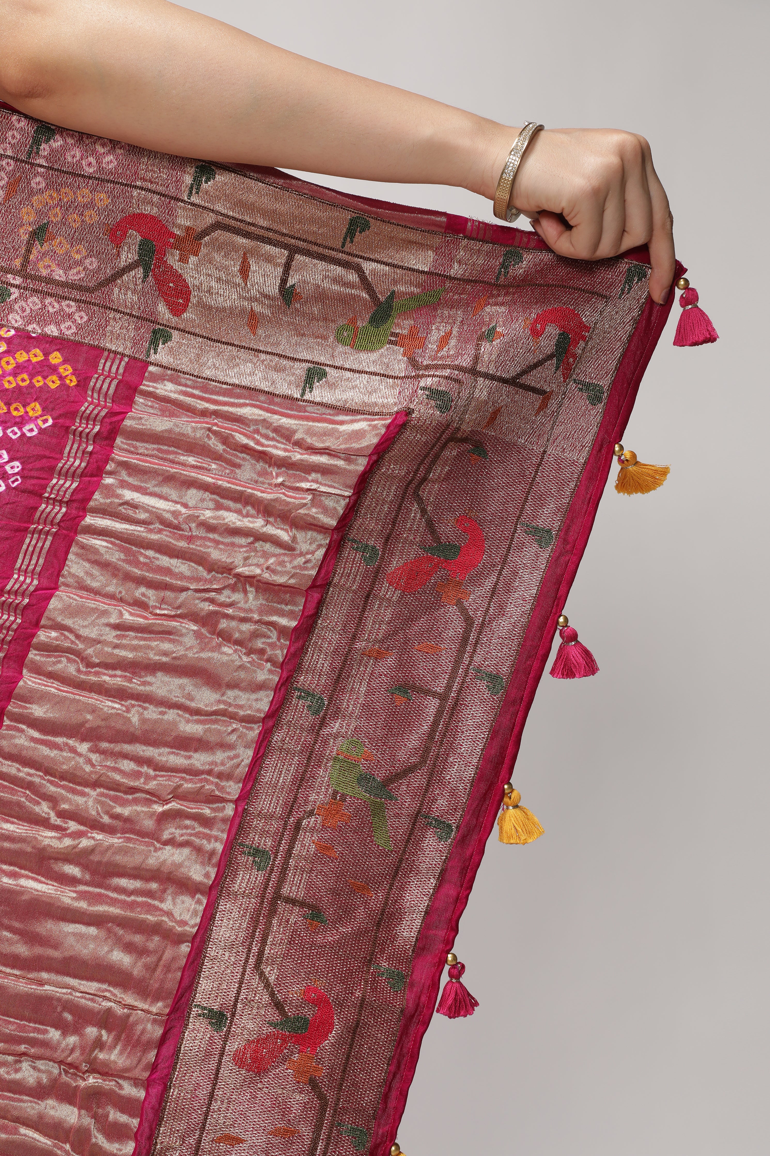 Shaded Rani Pink & Purple Bandni Saree with Paithani Border