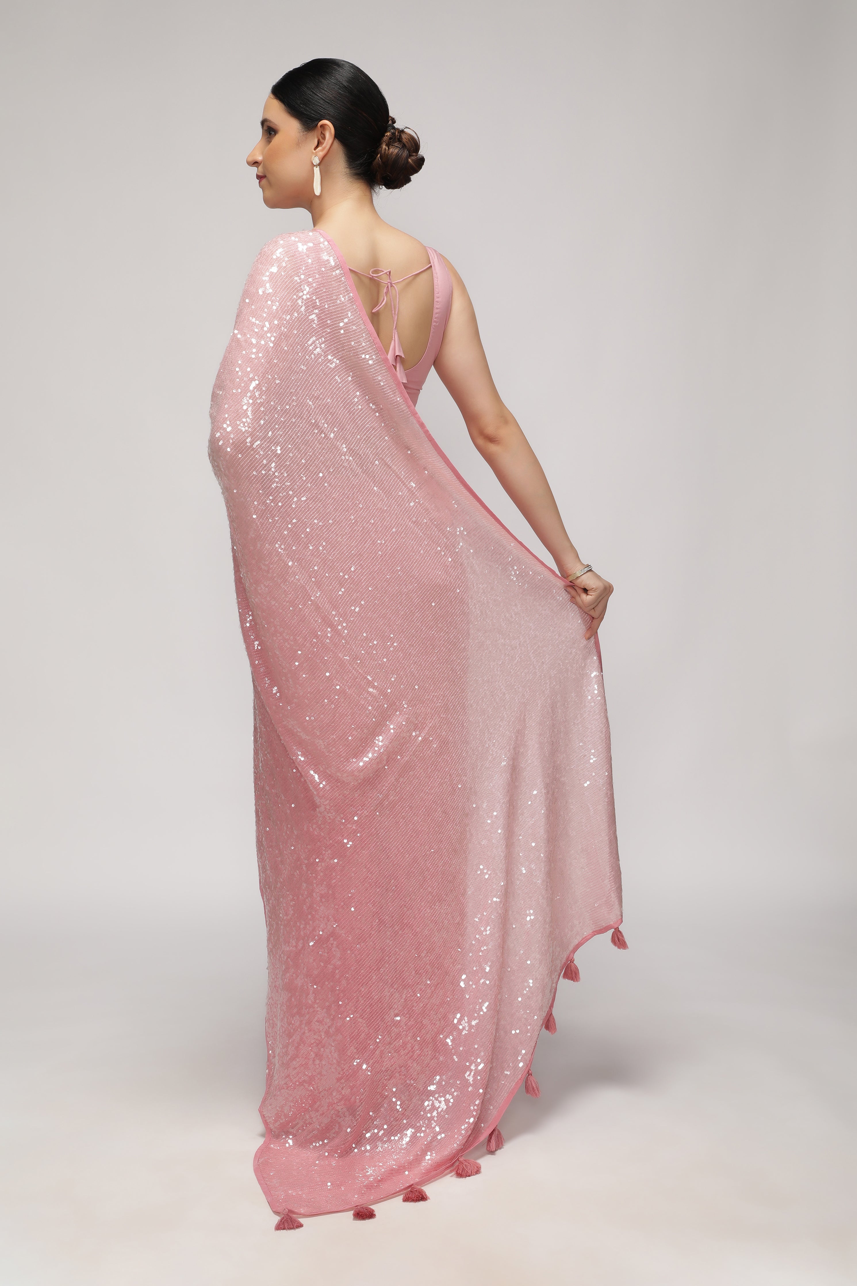 Peach Georgette Saree with Self Sequins & Thread Work