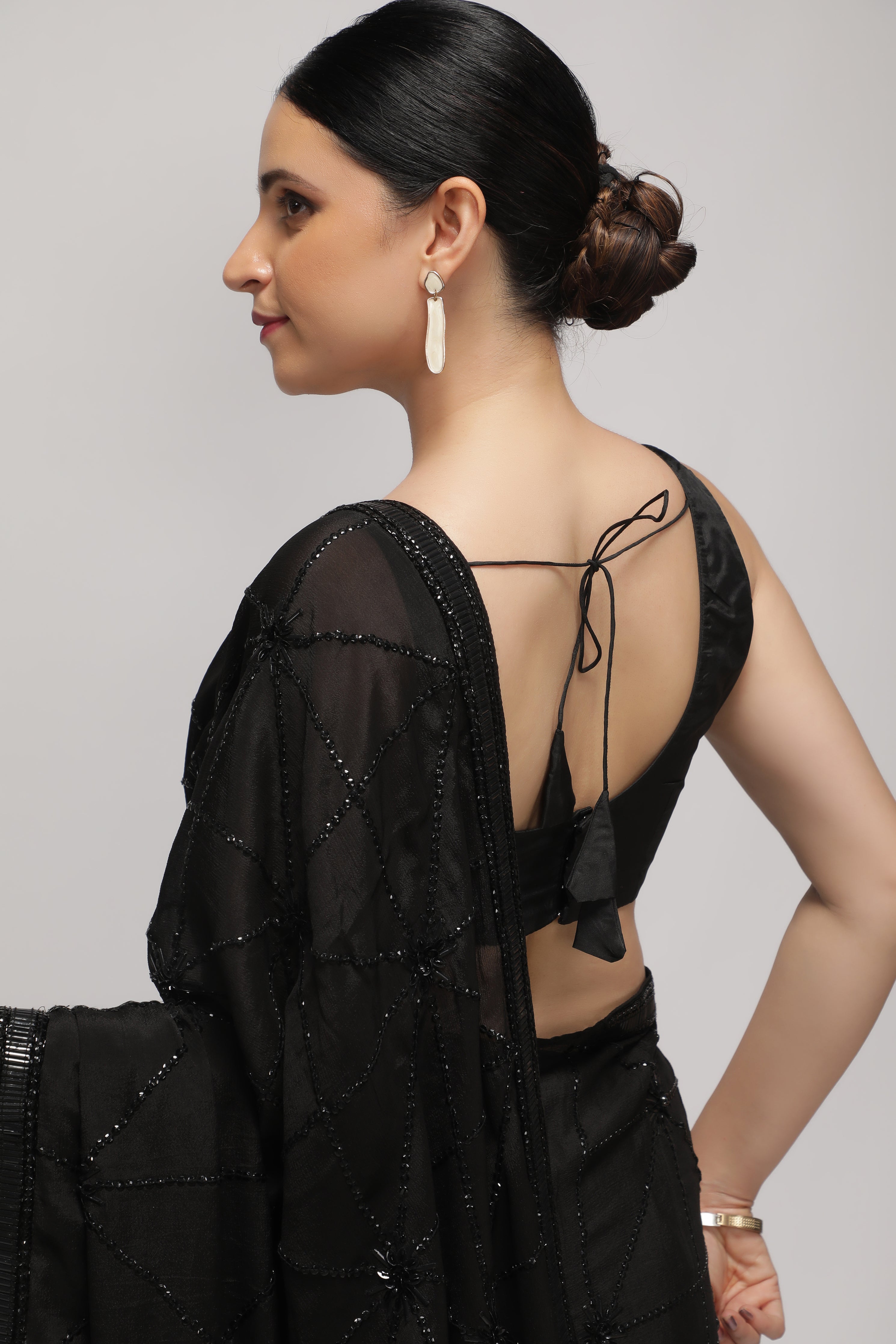 Black Crepe Chiffon Saree with All-Over Sequin Work