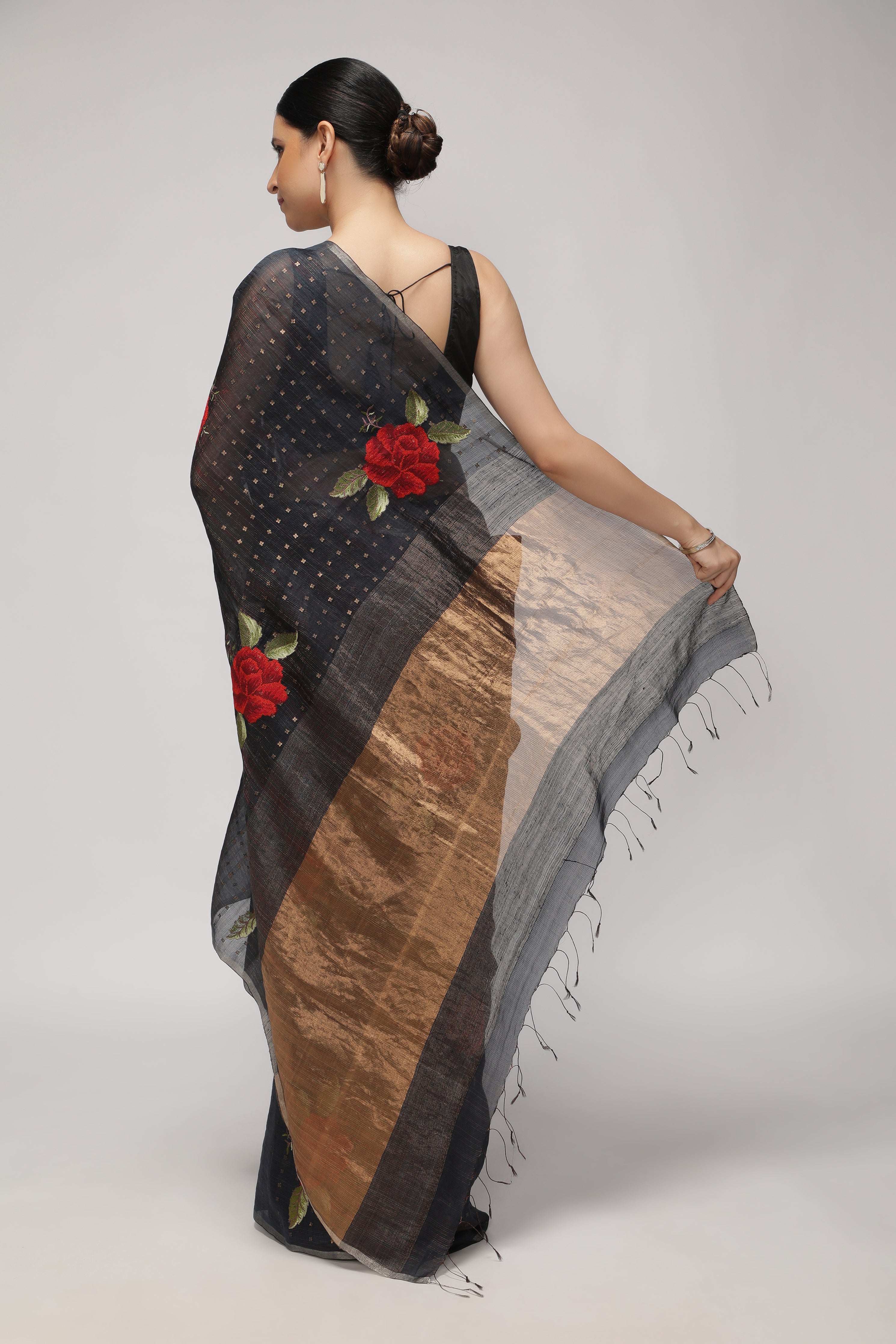 Shaded Black Silk Kora Saree