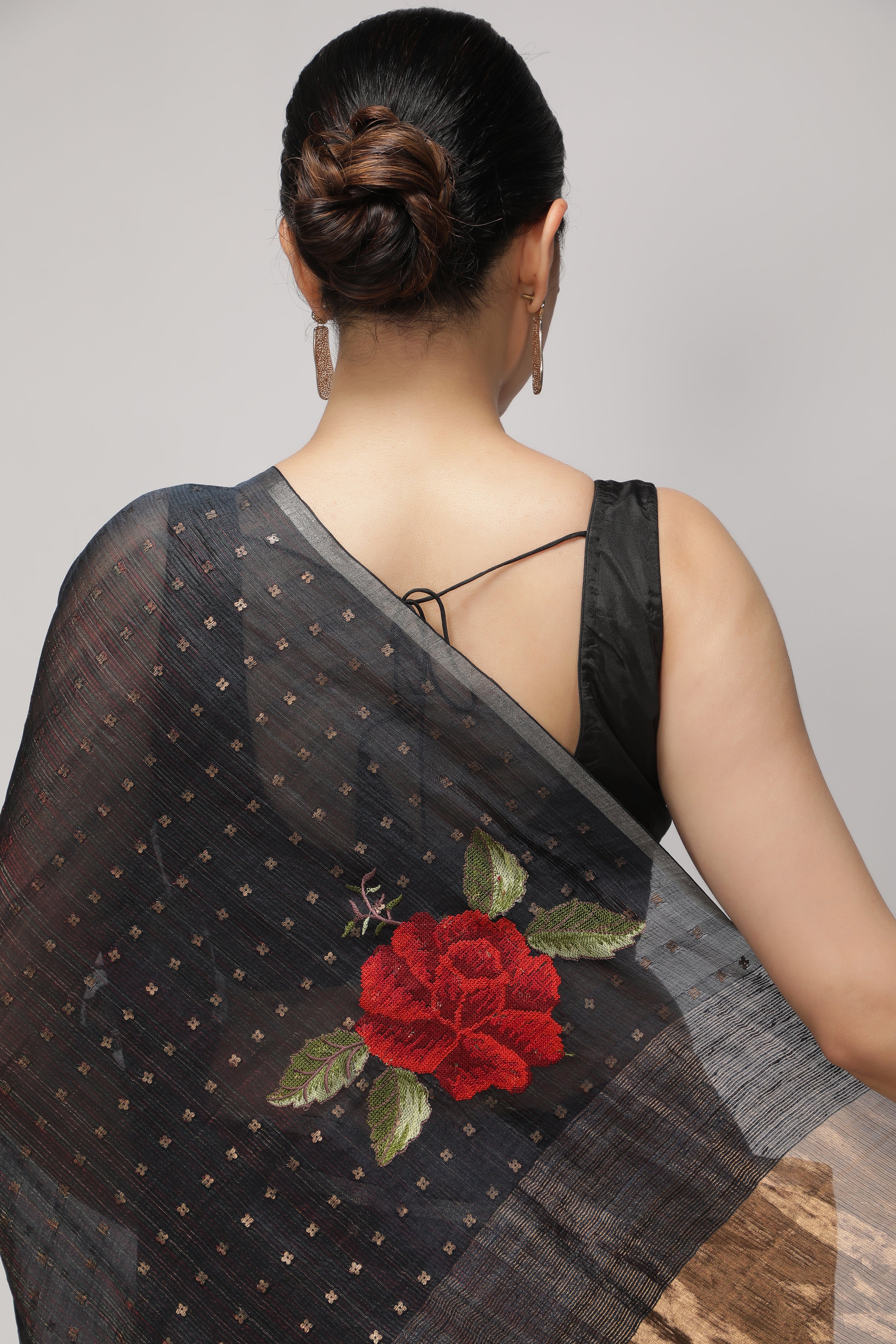 Shaded Black Silk Kora Saree