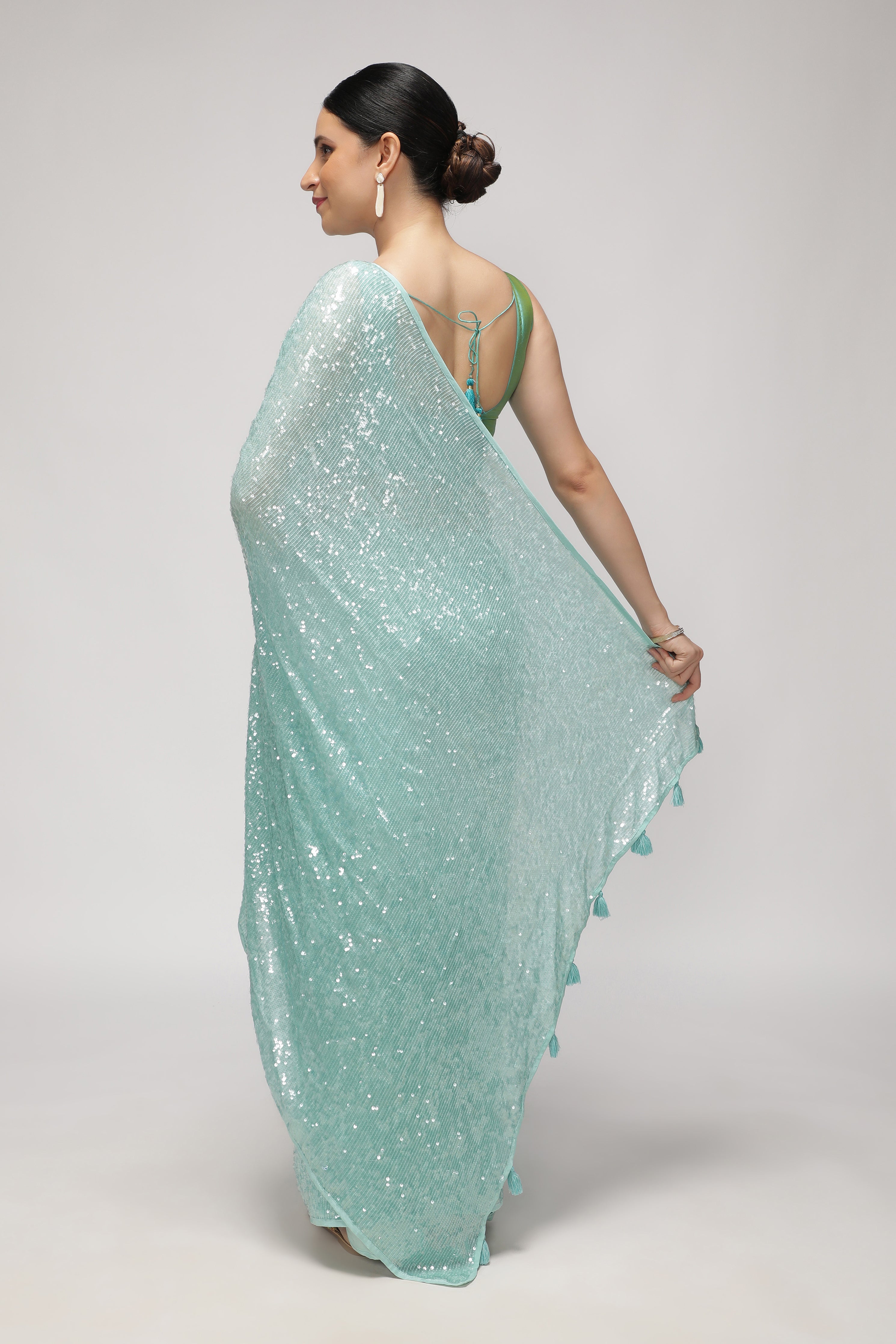 Aqua Blue Georgette Saree with Self Sequins & Thread Work