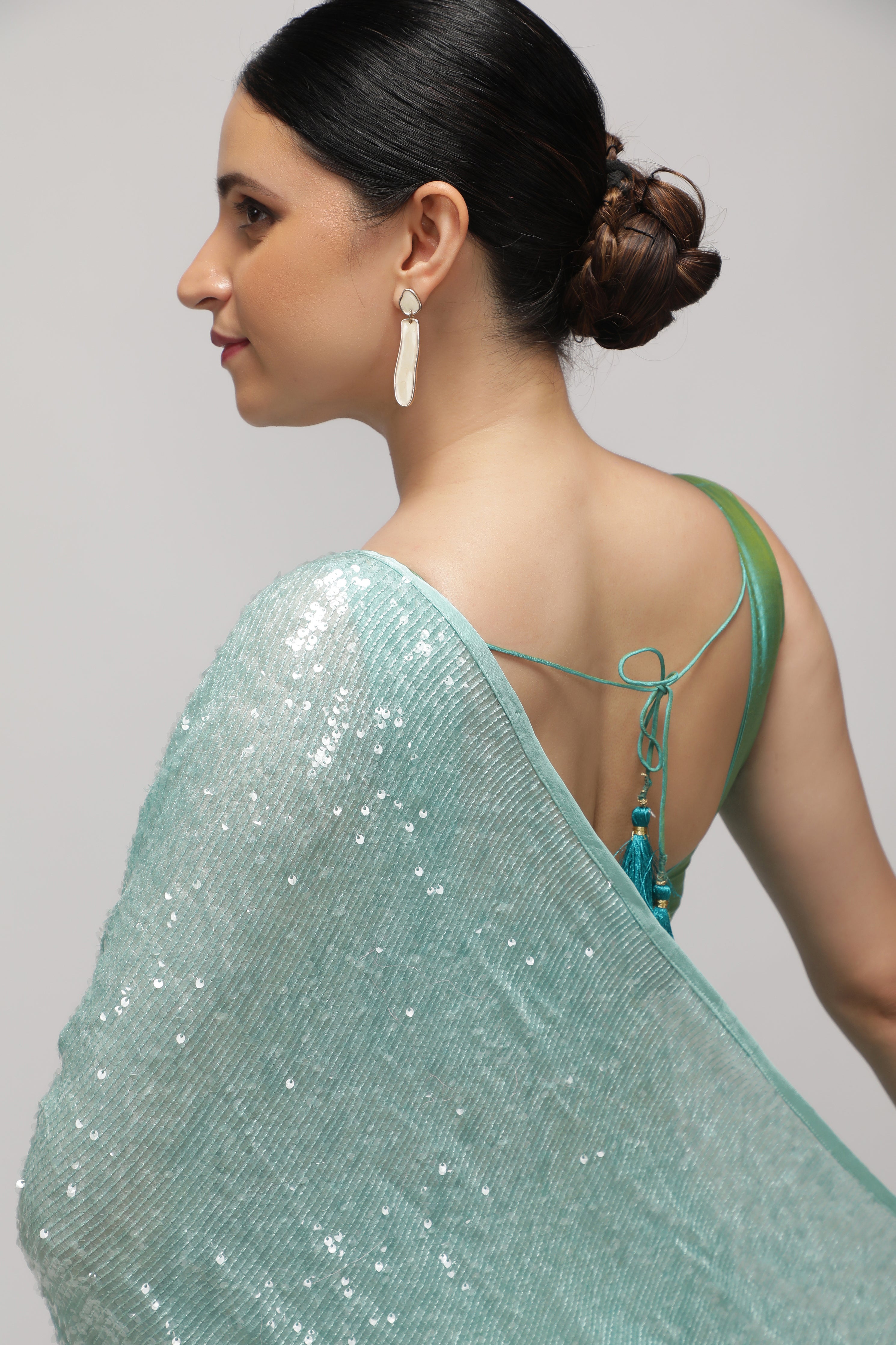 Aqua Blue Georgette Saree with Self Sequins & Thread Work