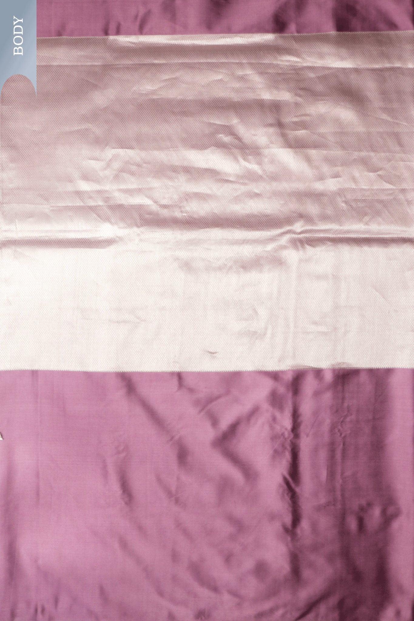 Mauve Banarasi Silk Saree with Soft Silver Zari Border Mokshaa