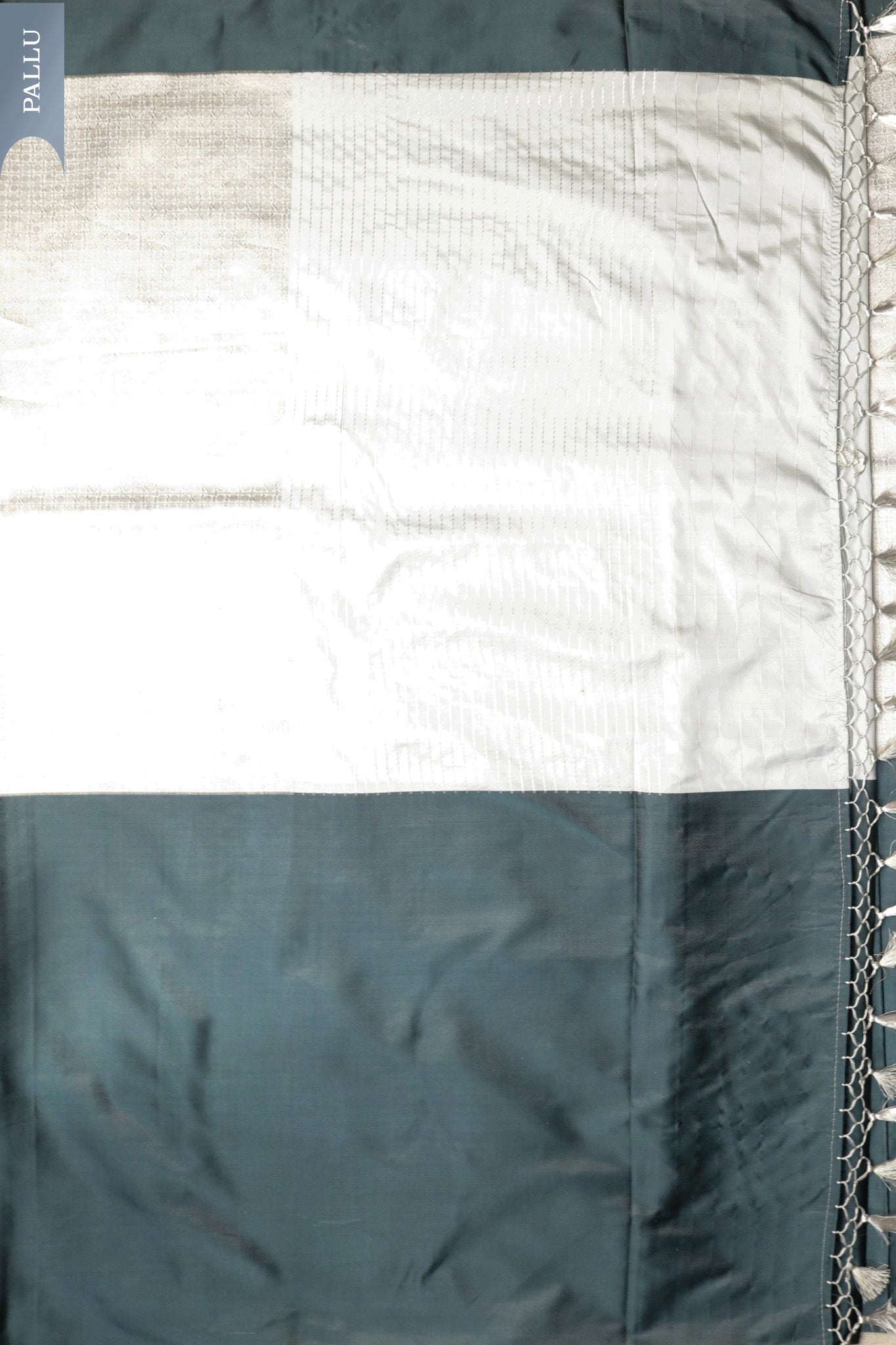 Teal Banarasi Silk Saree with Silver Zari Brocade Border Mokshaa
