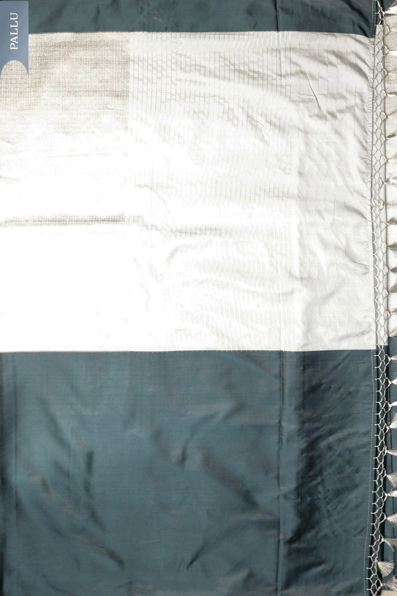 Teal Banarasi Silk Saree with Silver Zari Brocade Border Mokshaa