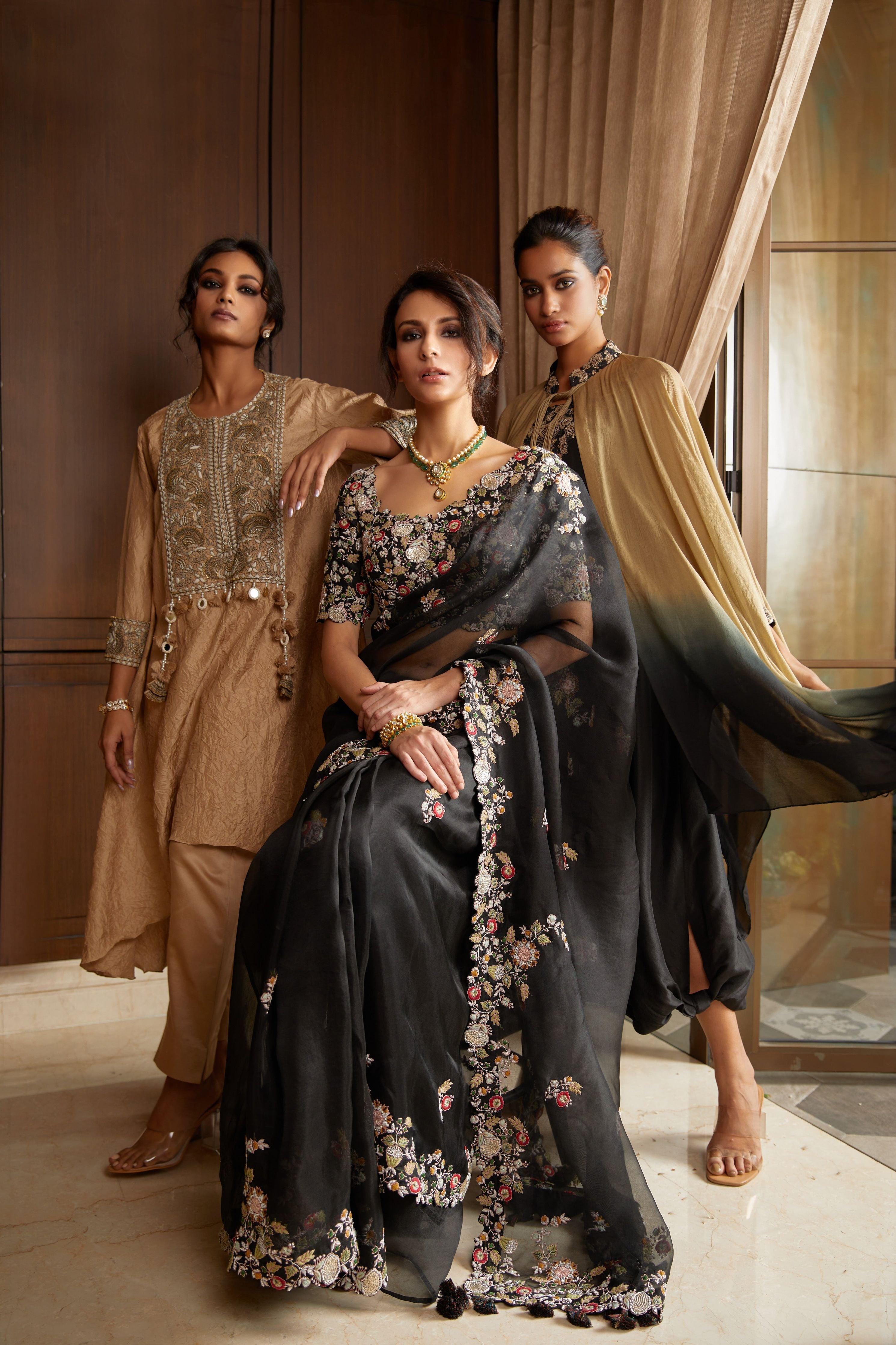 Black Organza Saree and Silk Blouse  Mokshaa