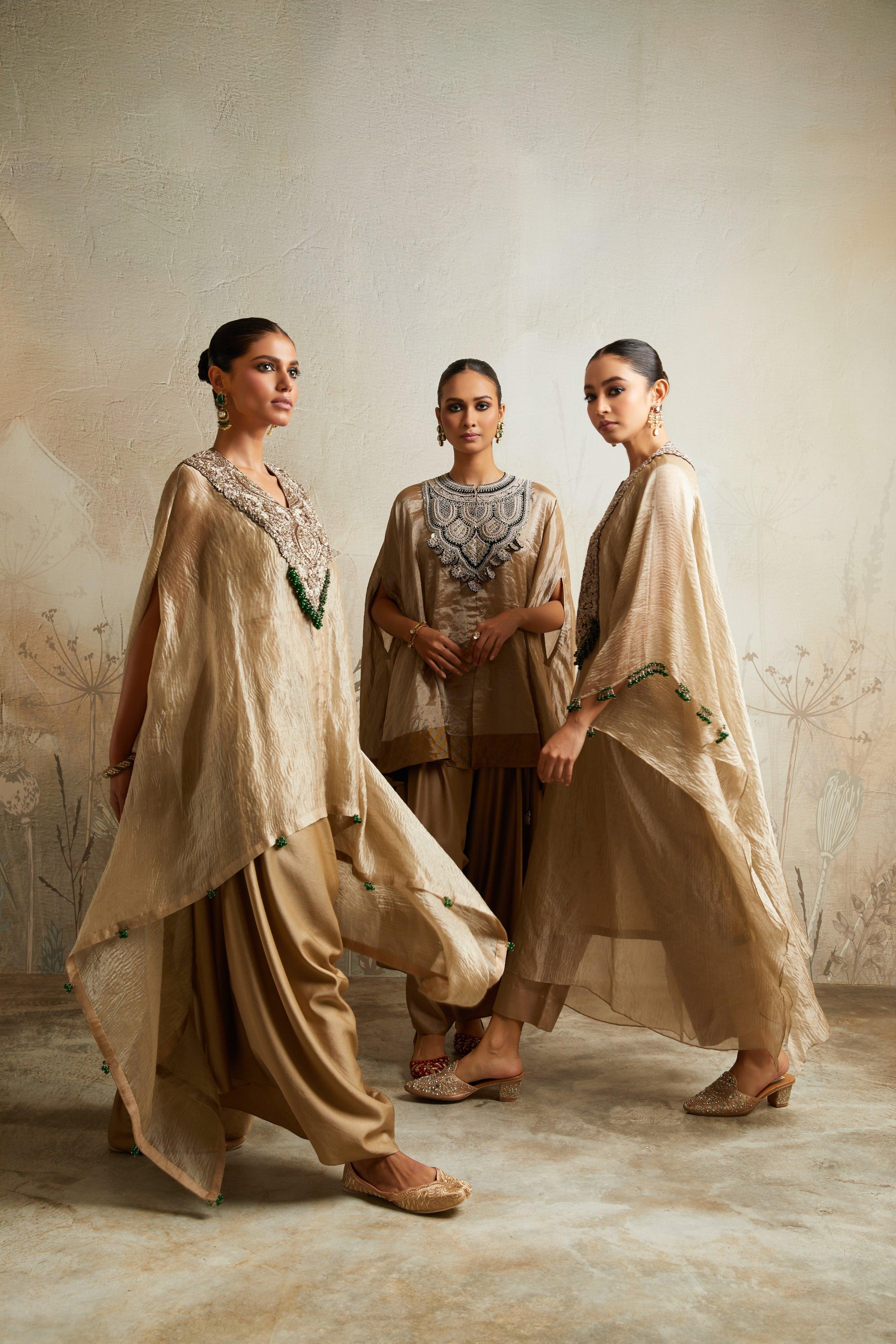 Champagne Kaftan with Inner and Straight Pants Mokshaa