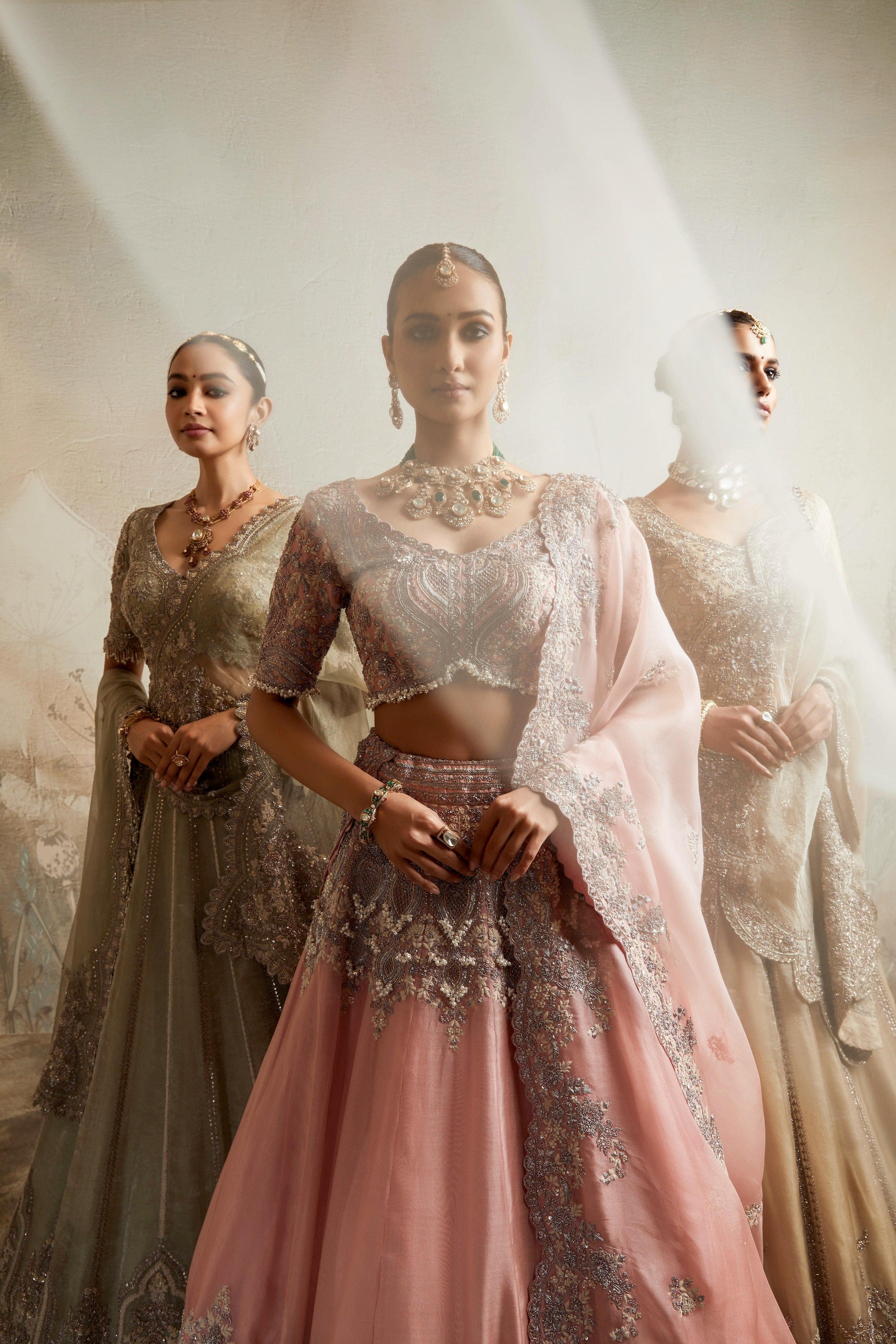 Beige Zardozi Embroidered Tissue Lehenga Set (Copy) Mokshaa