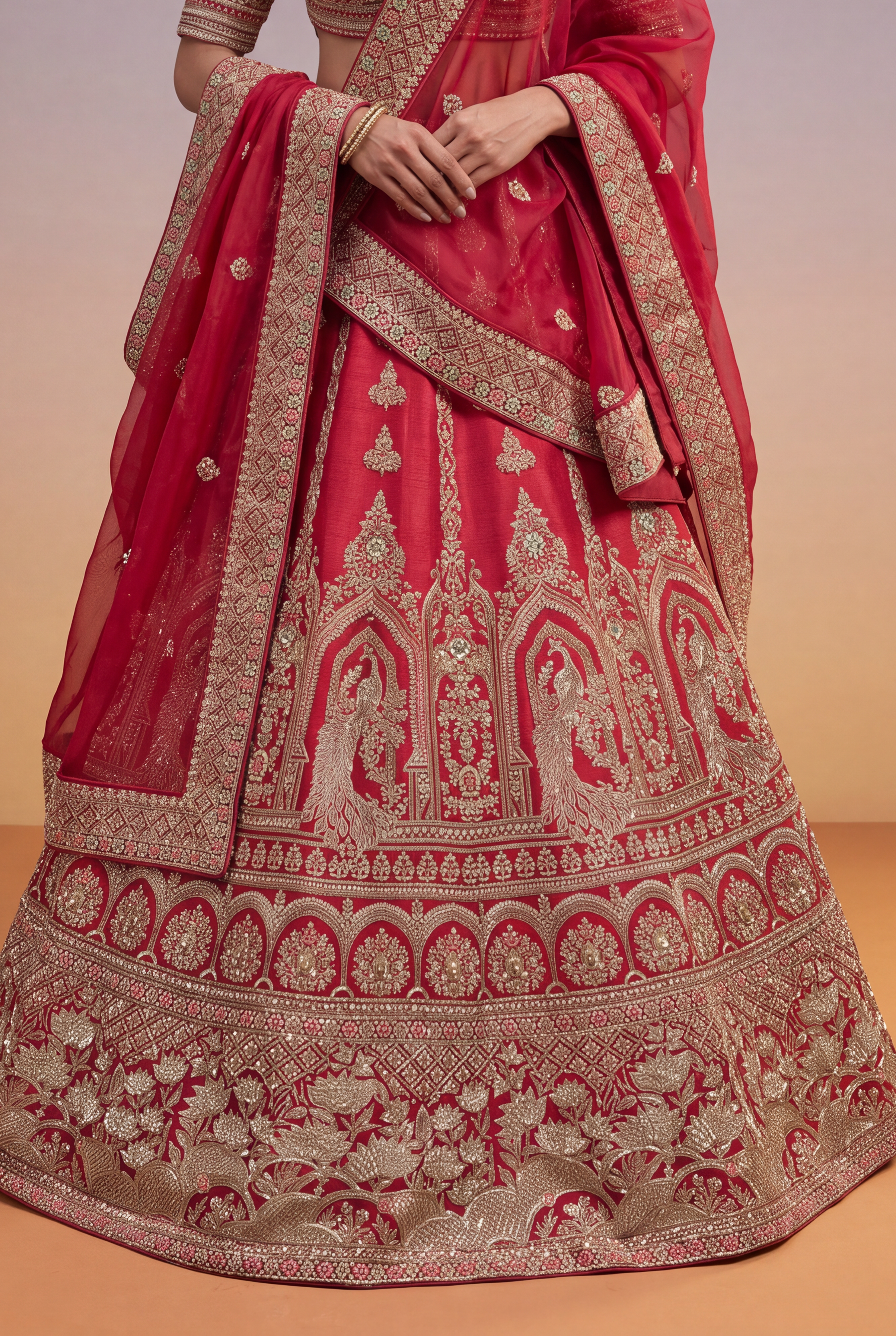 Bridal Red Raw Silk Lehenga