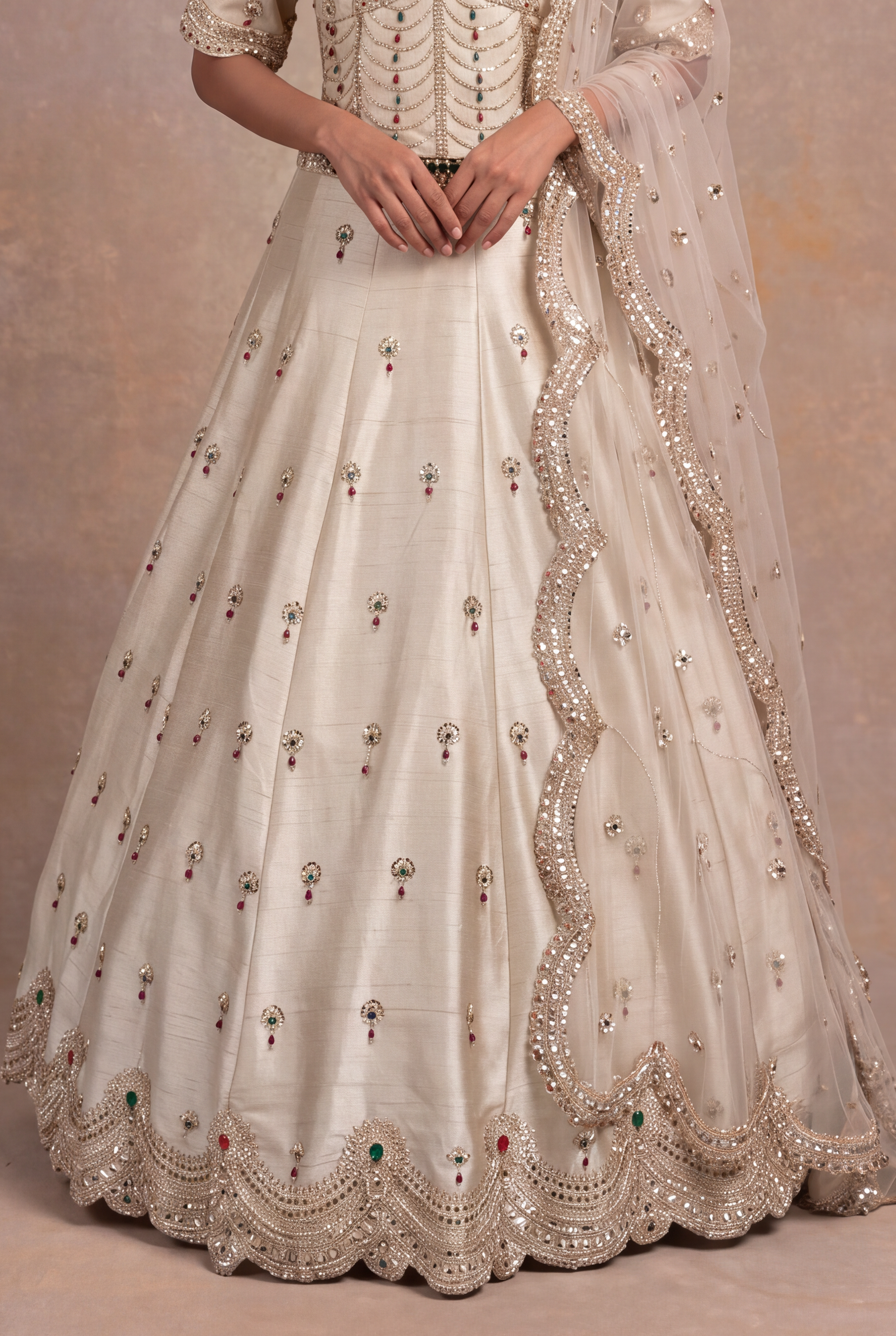 Ivory Raw Silk Lehenga Corset