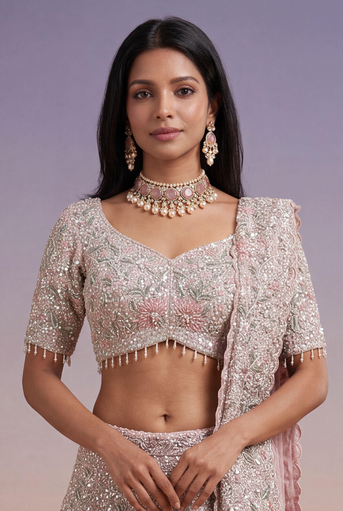 Blush Pink Net Lehenga