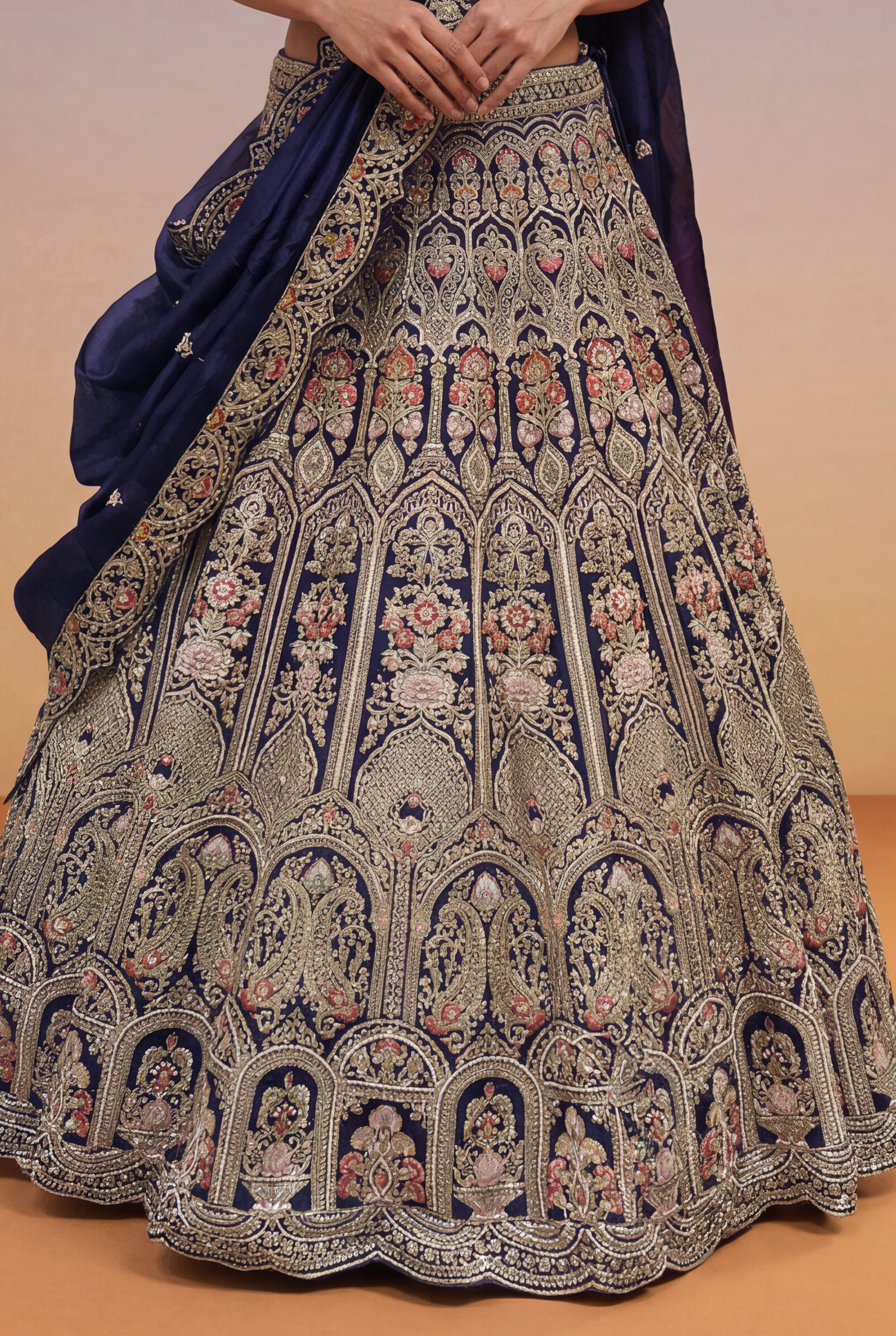 Navy Blue Raw Silk Bridal Lehenga