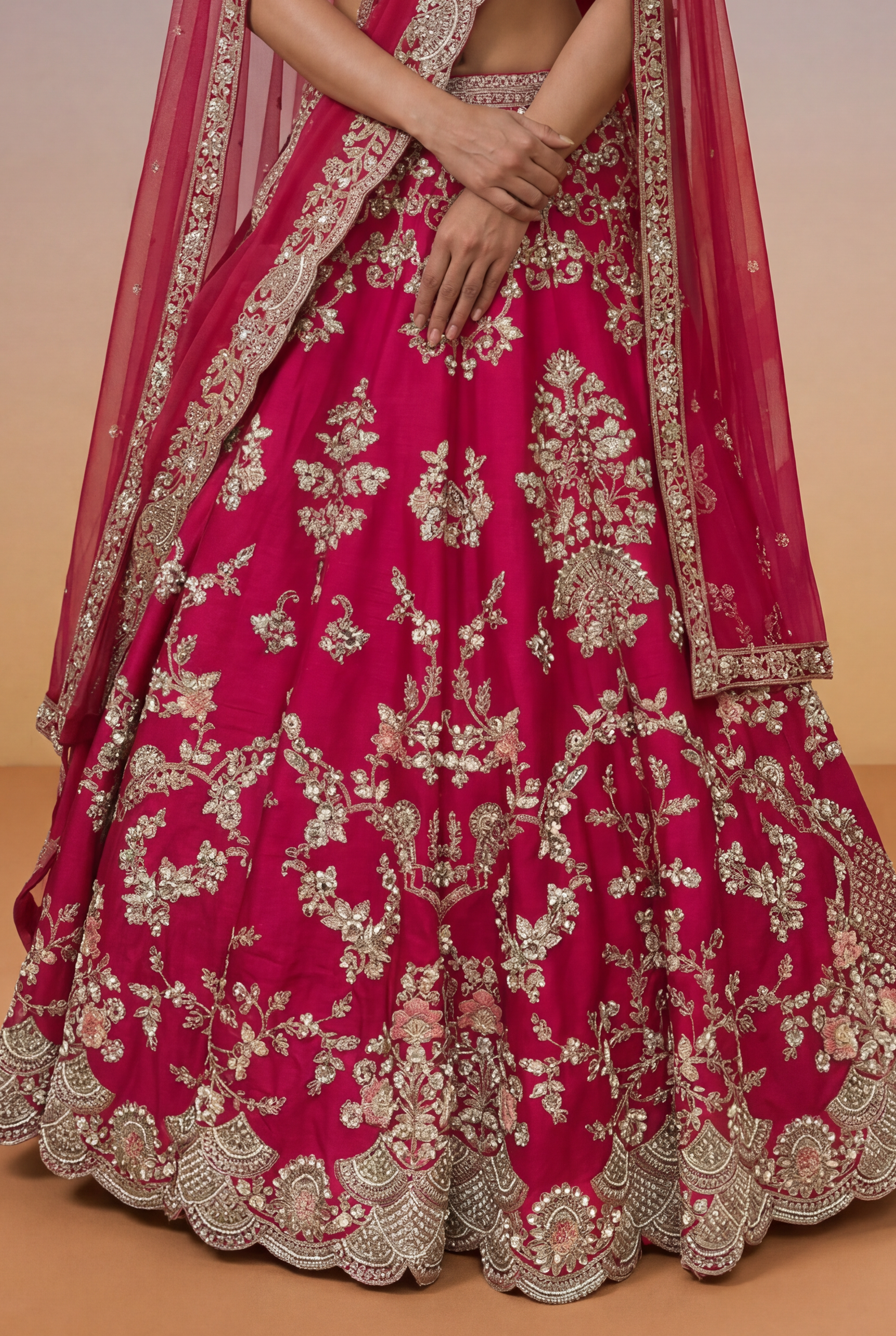 Pink Raw Silk Bridal Lehenga