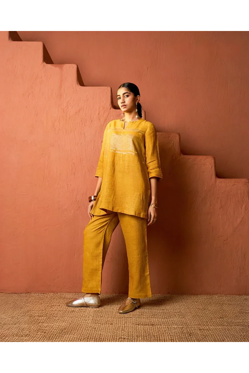 Mustard Yellow Linen Co-ord Set - Mokshaa