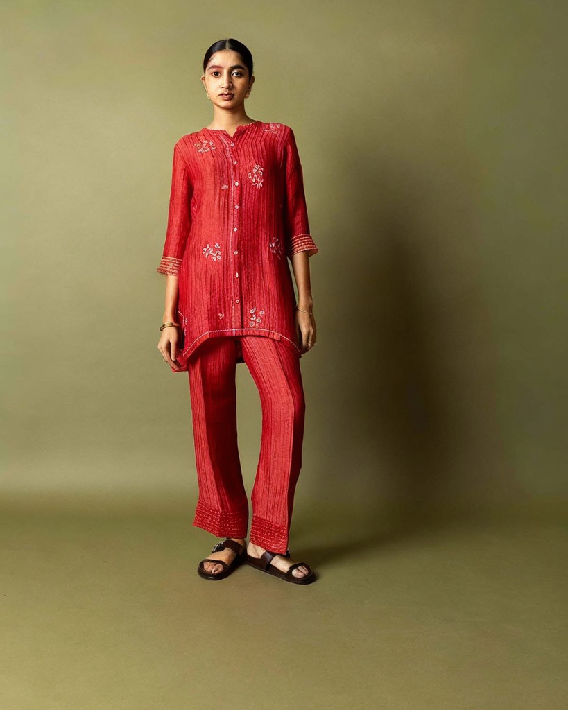 Red Textured Cotton Co-ord Set