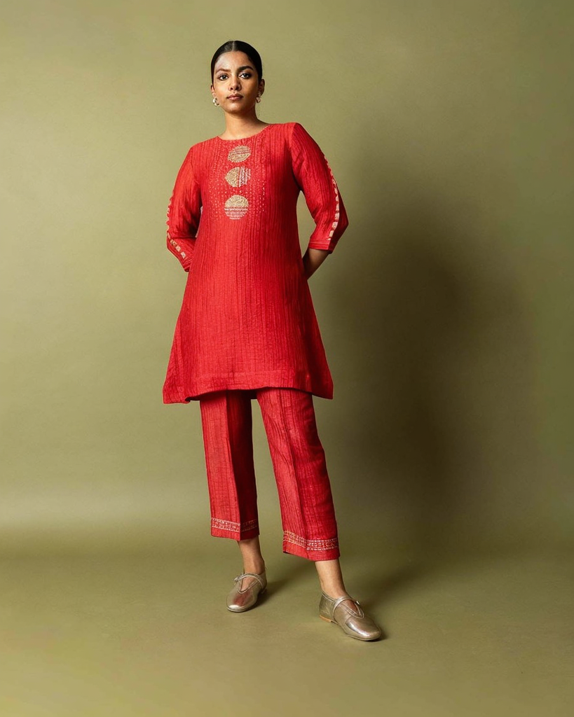 Red Motif Textured Cotton Co-ord Set