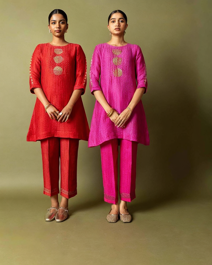 Red Motif Textured Cotton Co-ord Set
