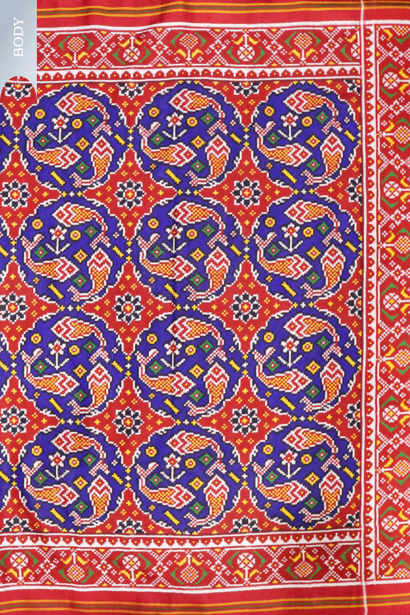 Royal Blue Patan Patola Saree with Red Contrast Border & Double Pallu