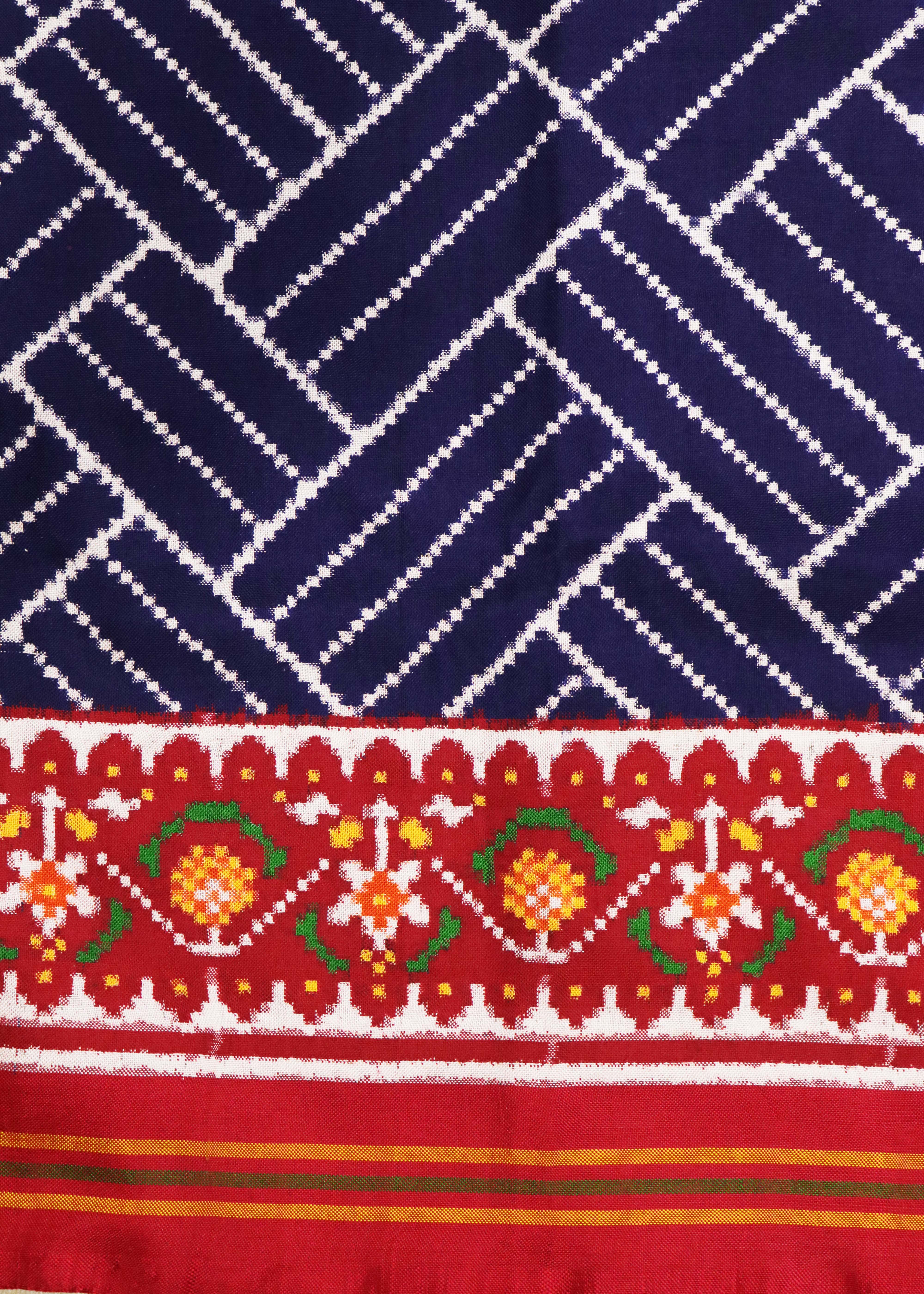 Navy Patan Patola Diagonal Stripes Saree