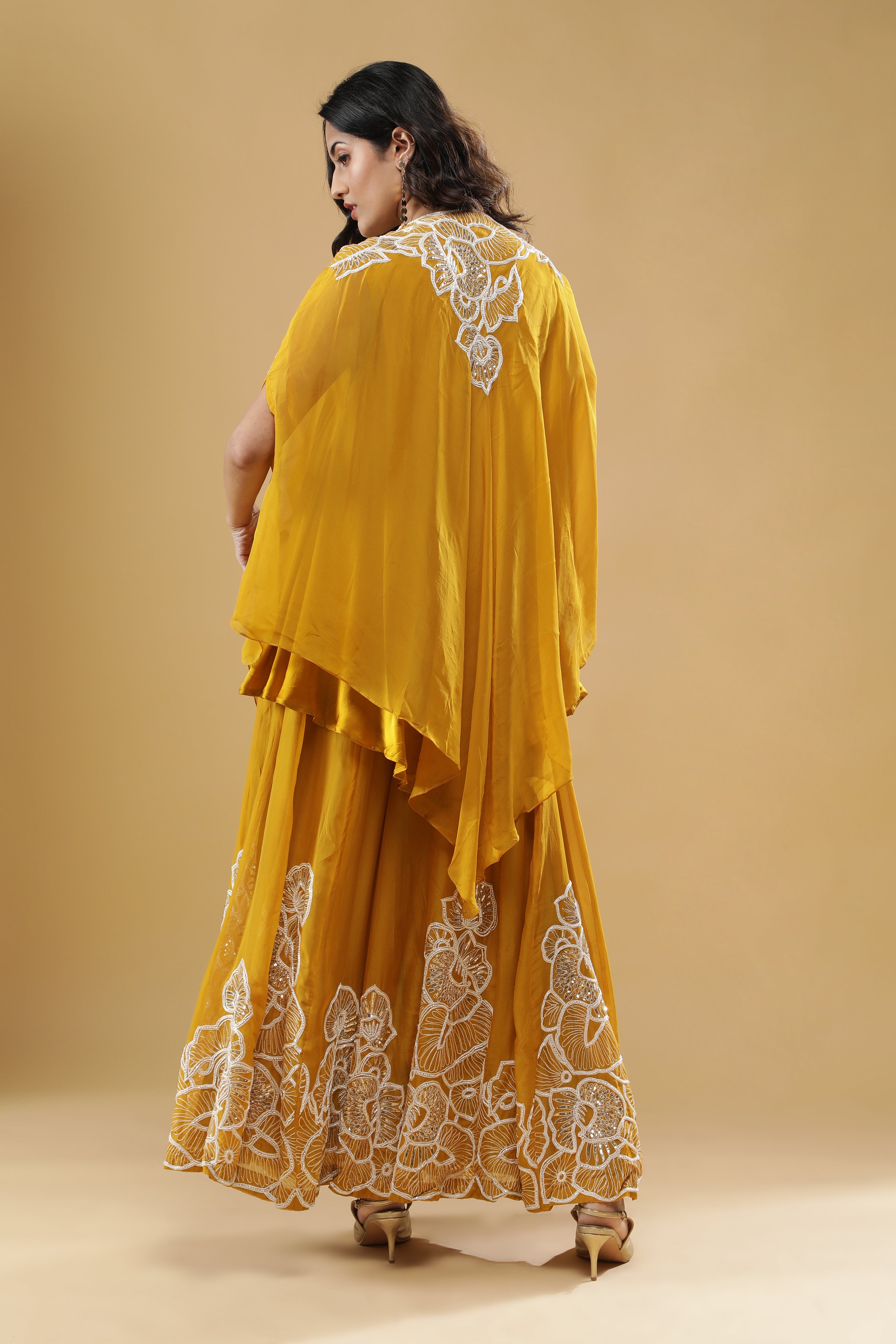 Yellow Organza Cape Set