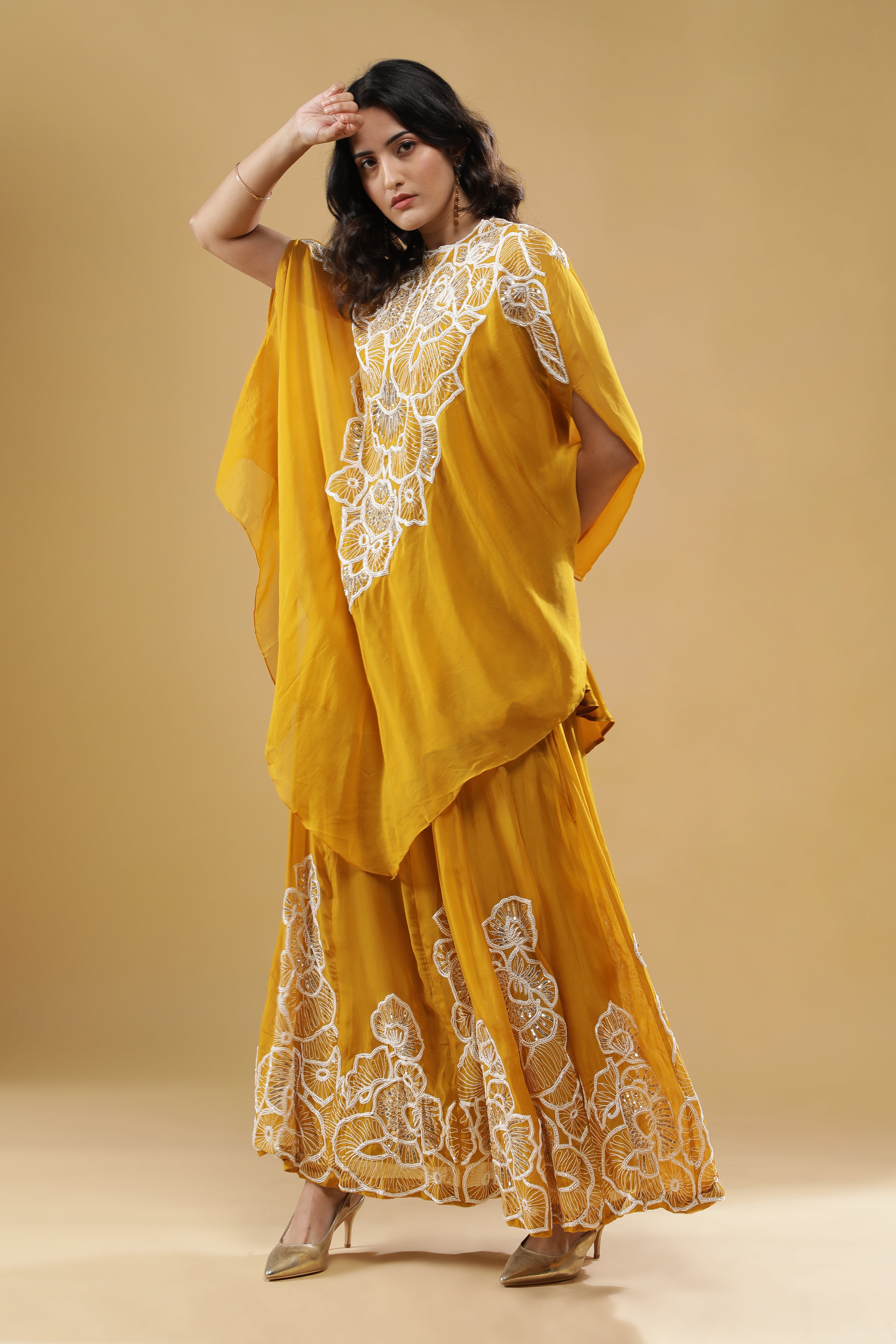 Yellow Organza Cape Set