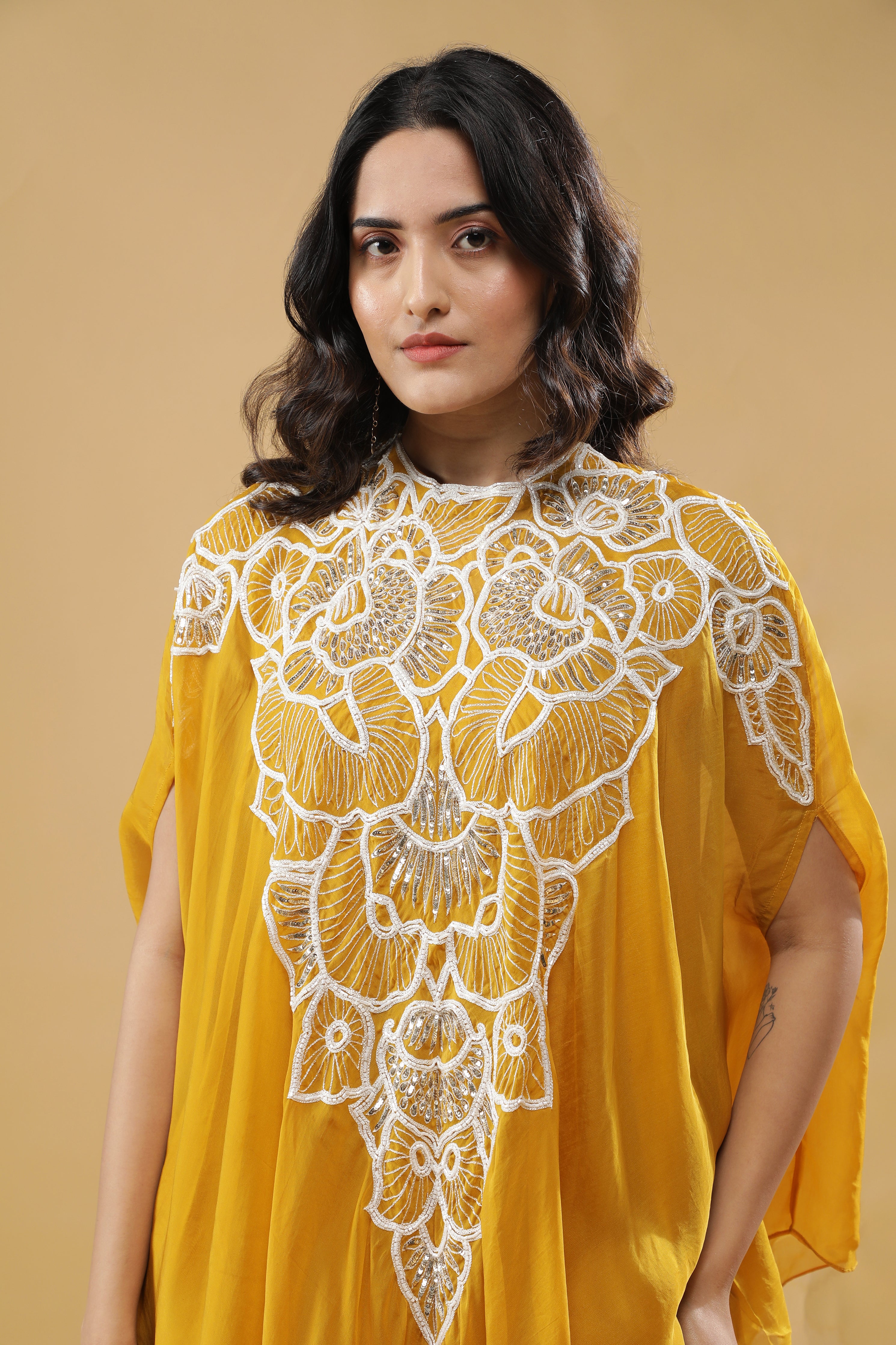 Yellow Organza Cape Set