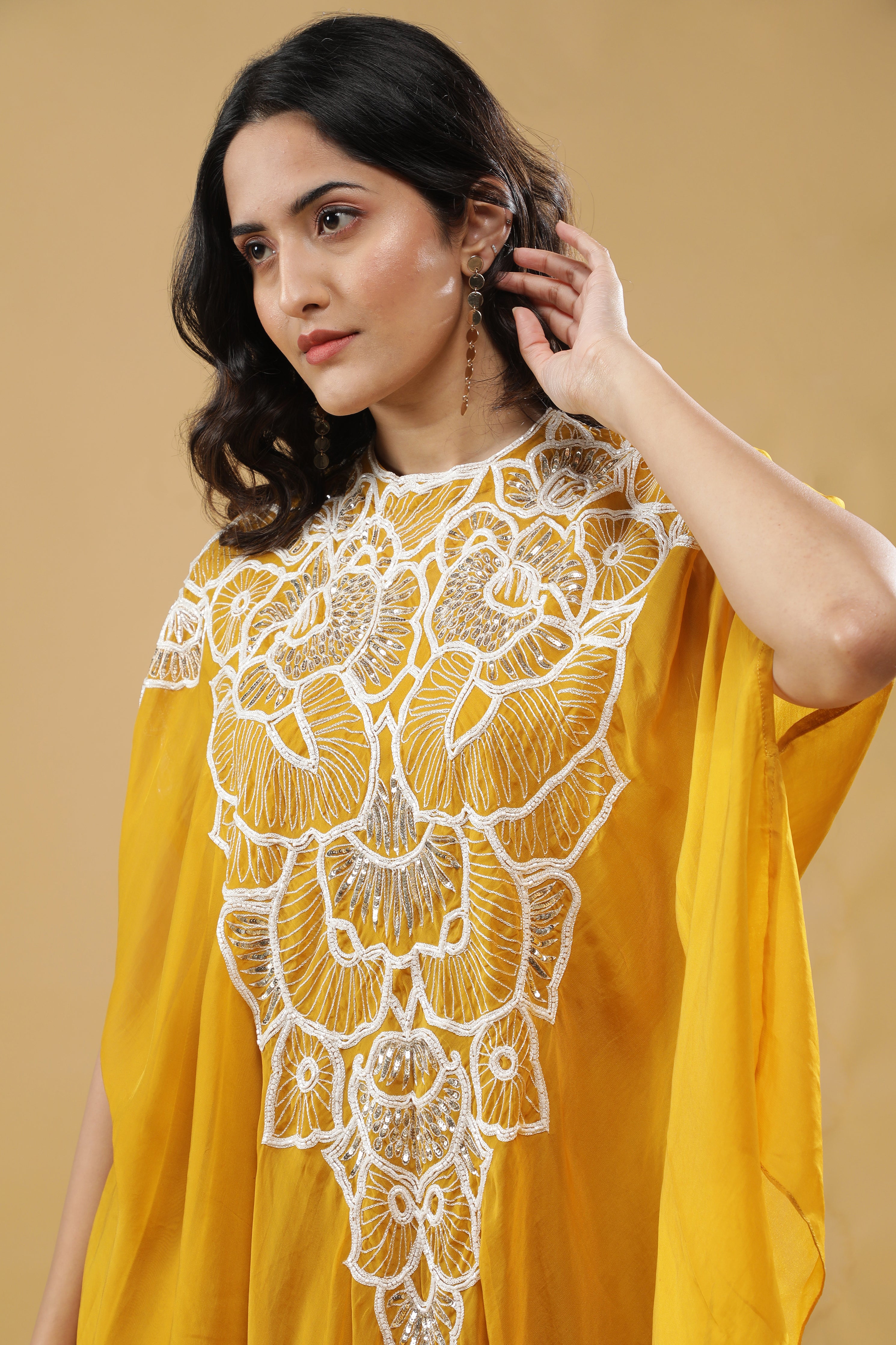 Yellow Organza Cape Set