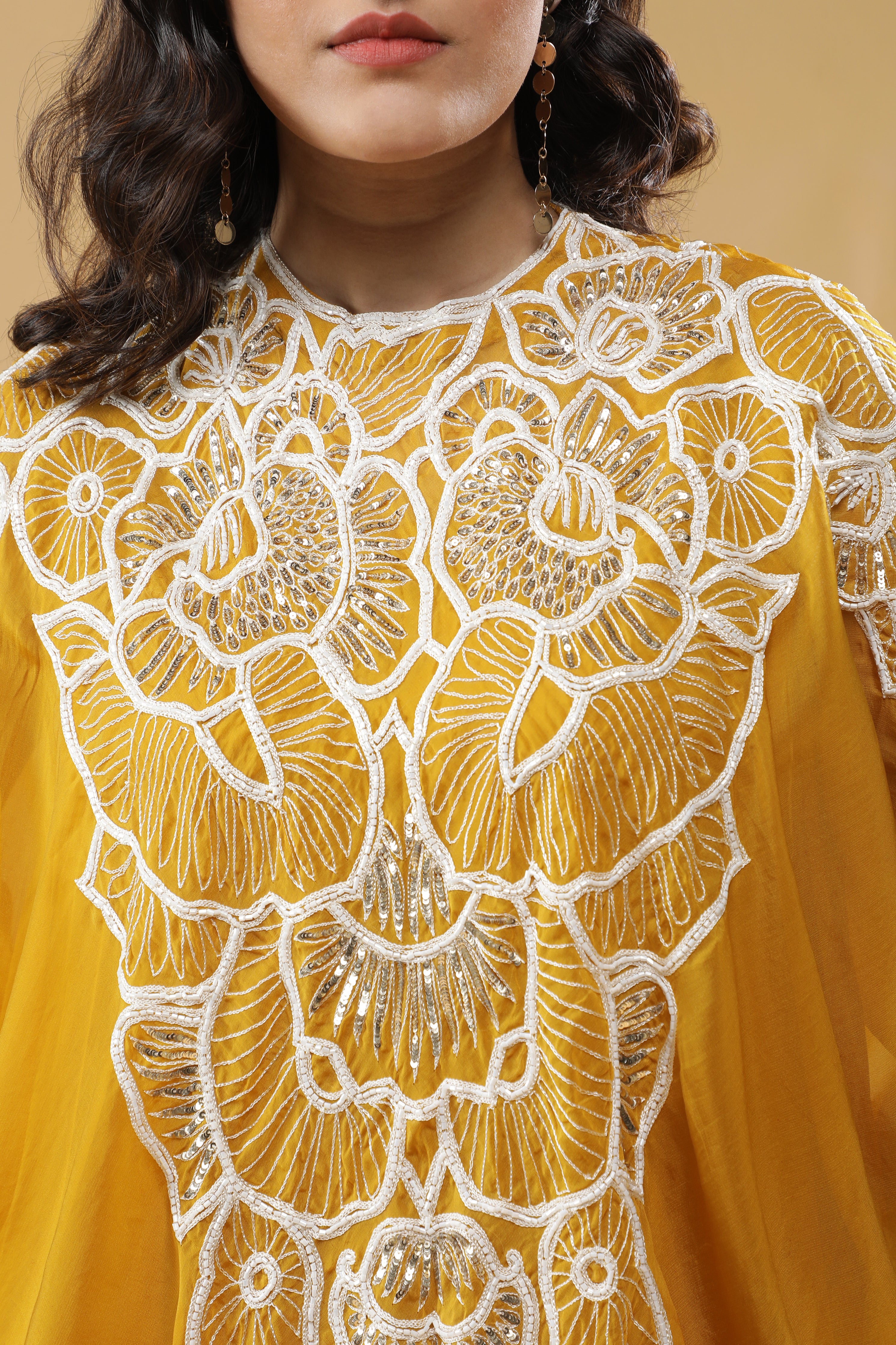 Yellow Organza Cape Set
