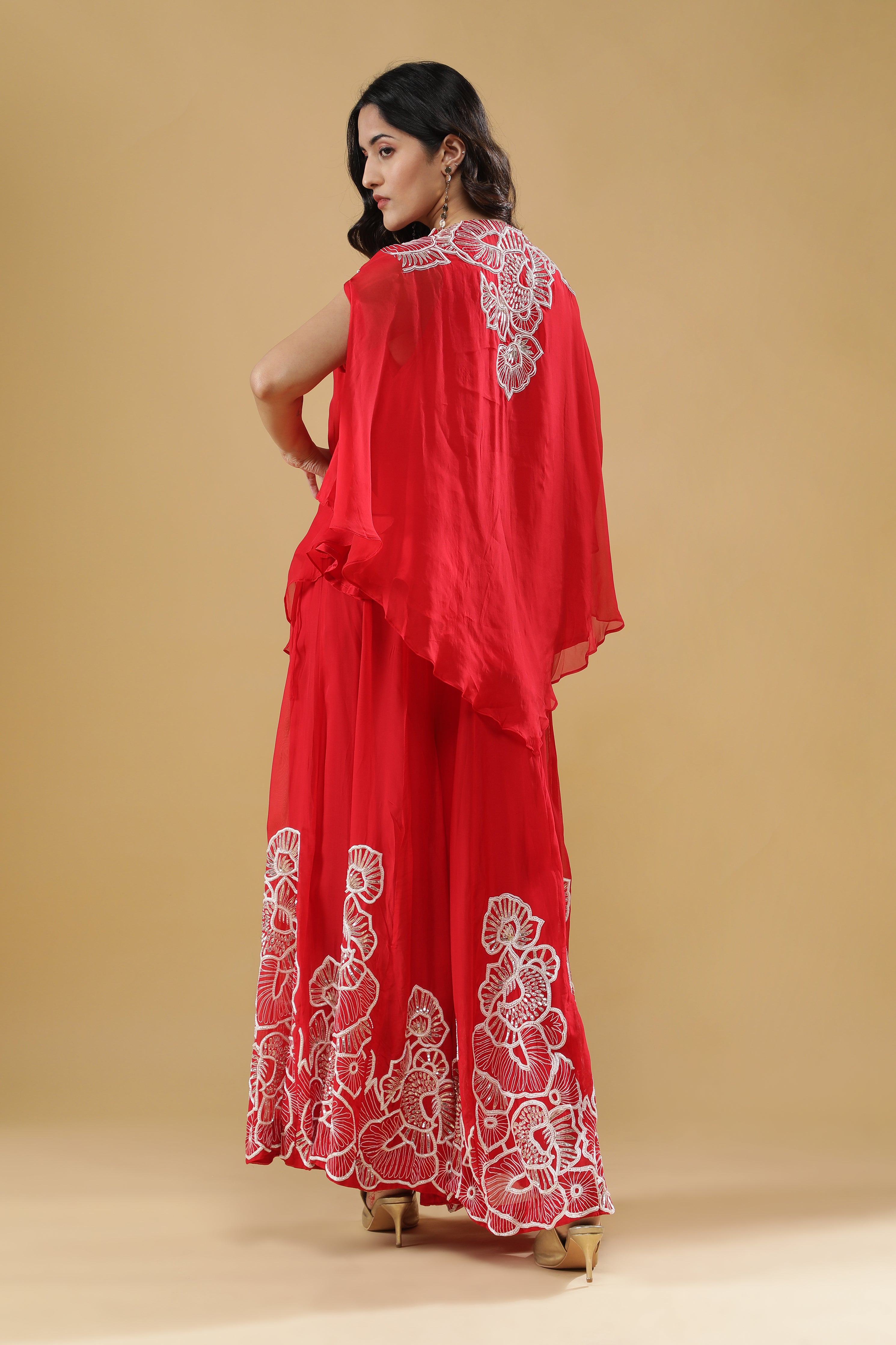 Red Organza Cape Set