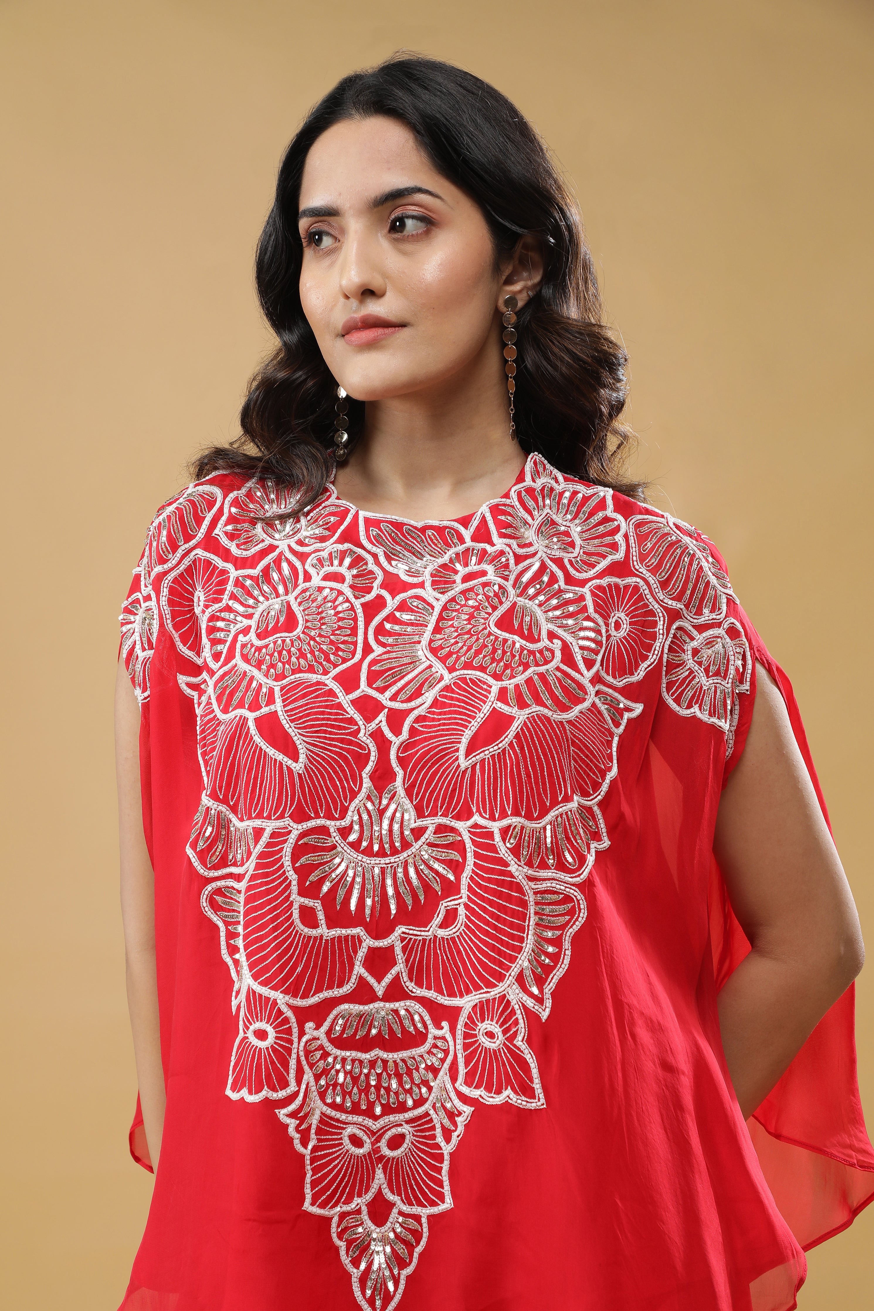 Red Organza Cape Set