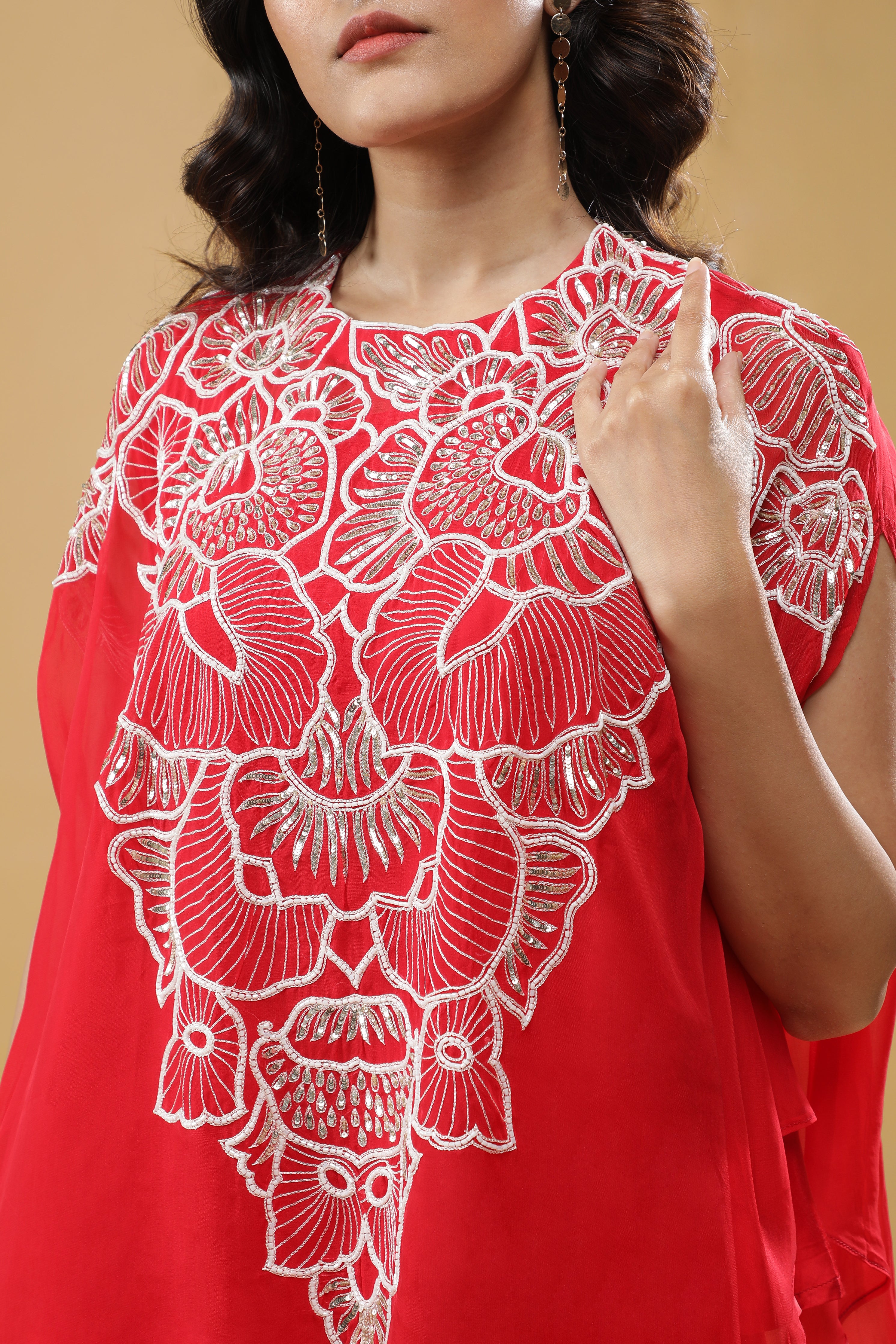 Red Organza Cape Set