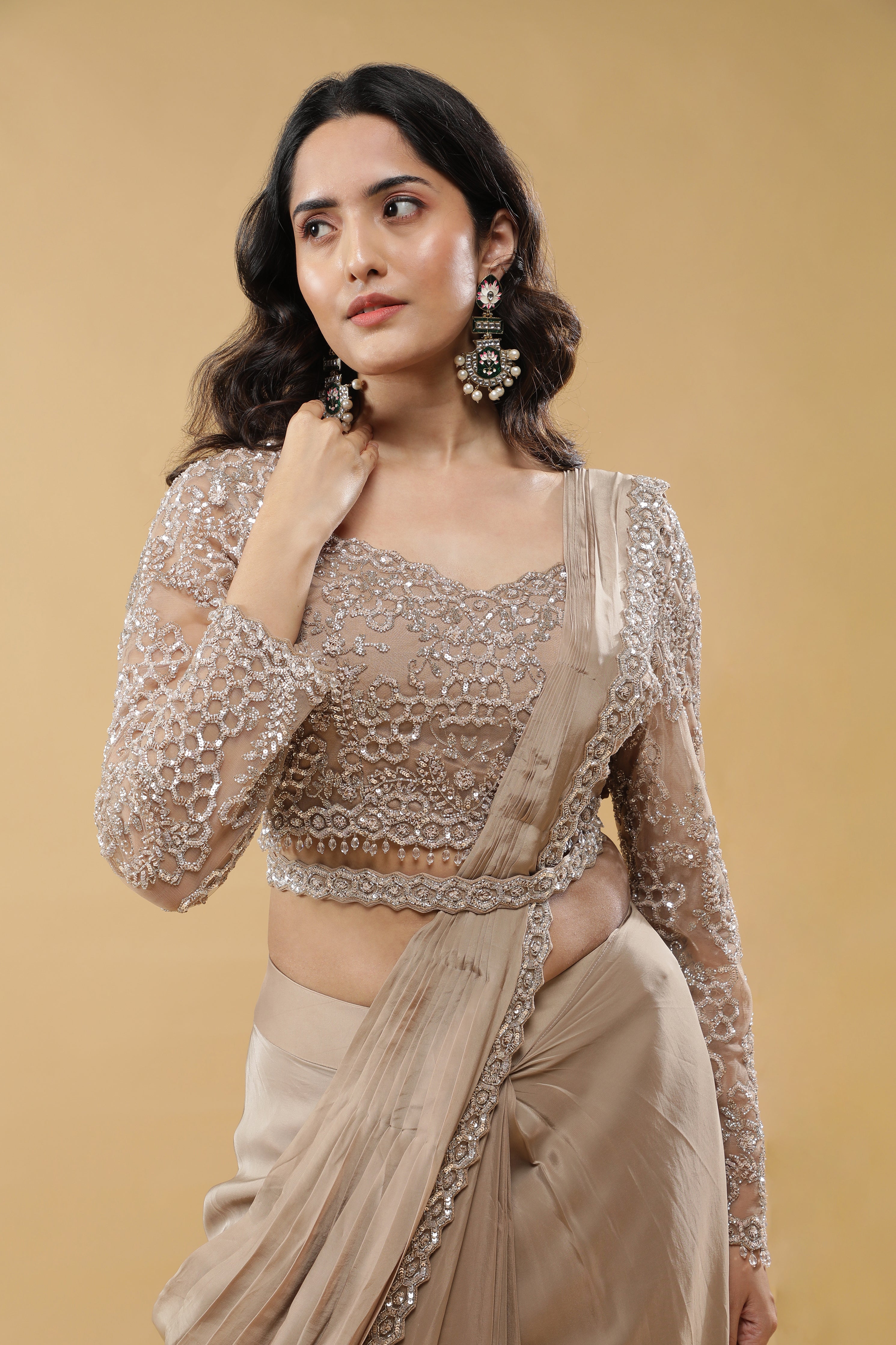 Champagne Gold Drape Saree