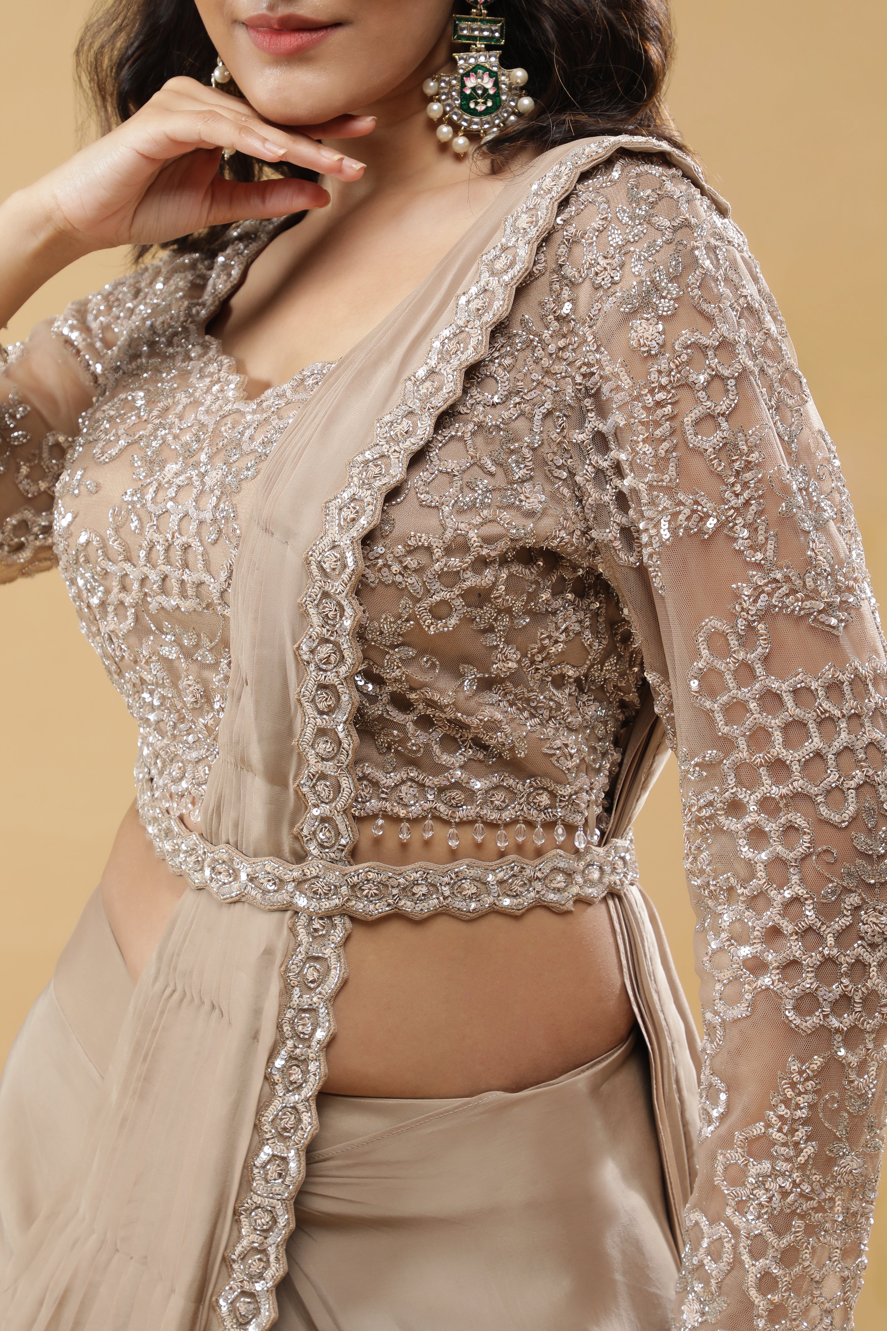 Champagne Gold Drape Saree