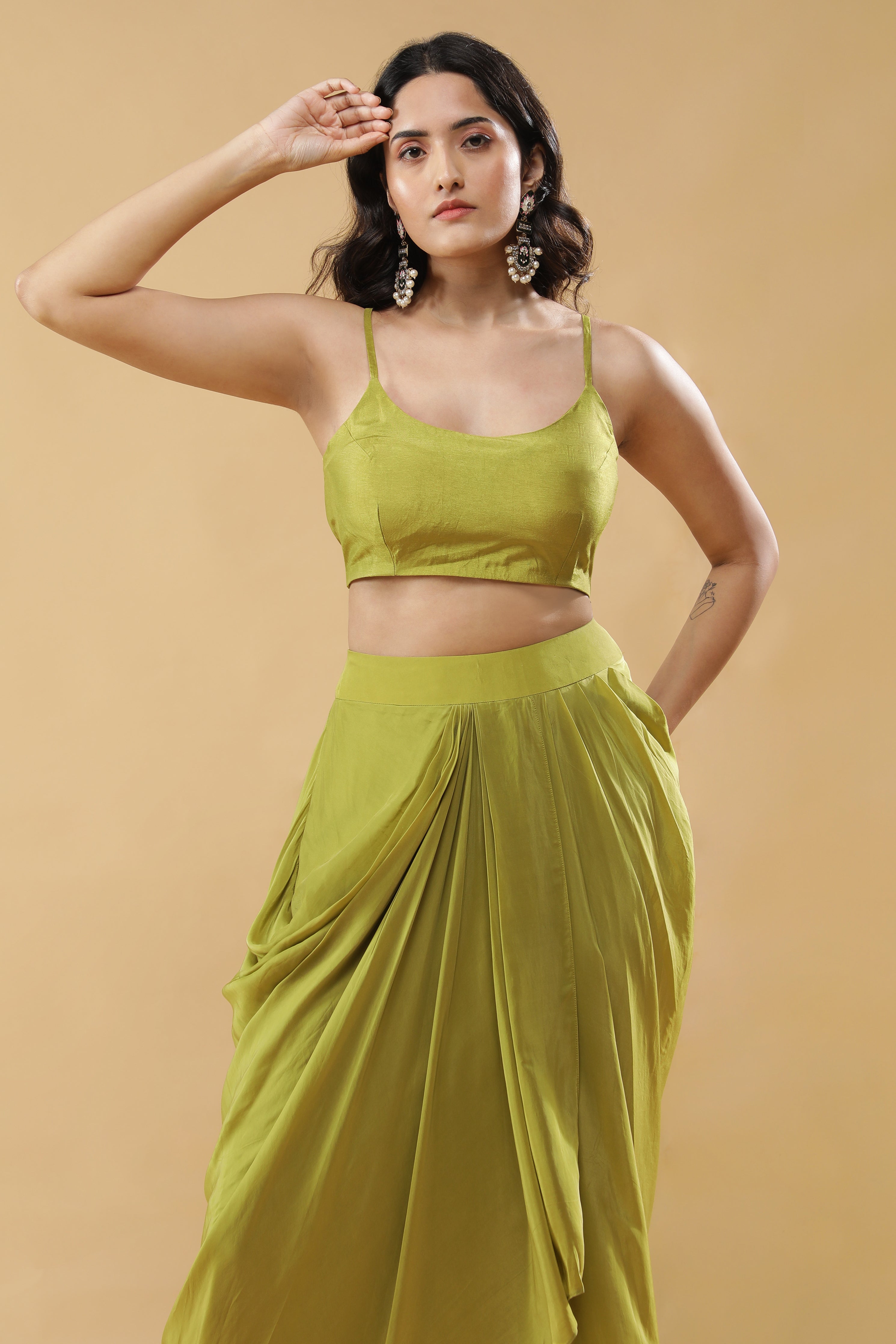 Lime Green Silk Indo-Western Blazer Set
